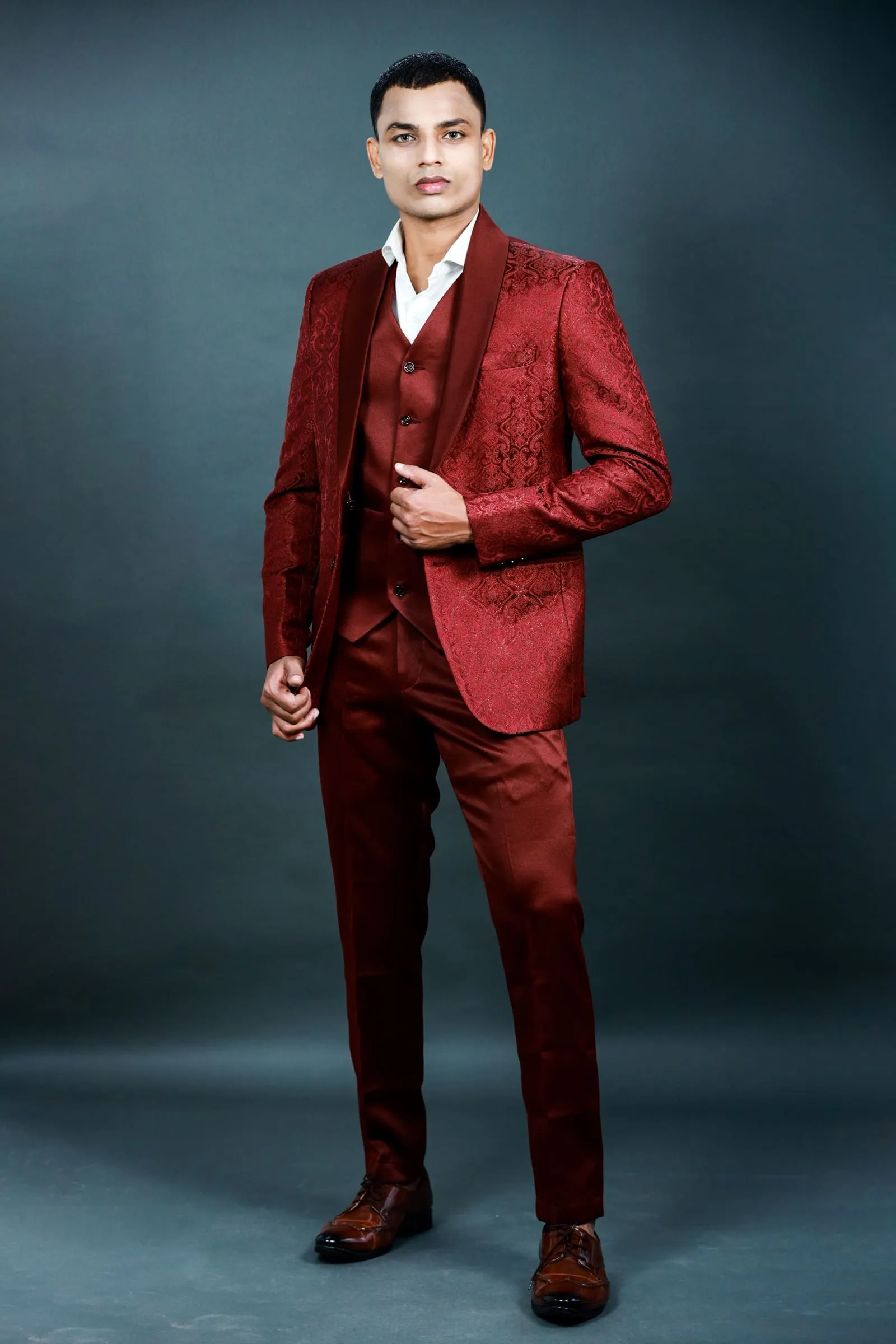 Maroon Ethnic 3 Piece Tuxedo - WES