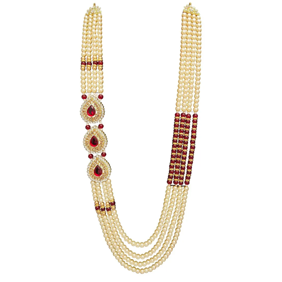 Maroon and Golden Pearls Mala for Men
