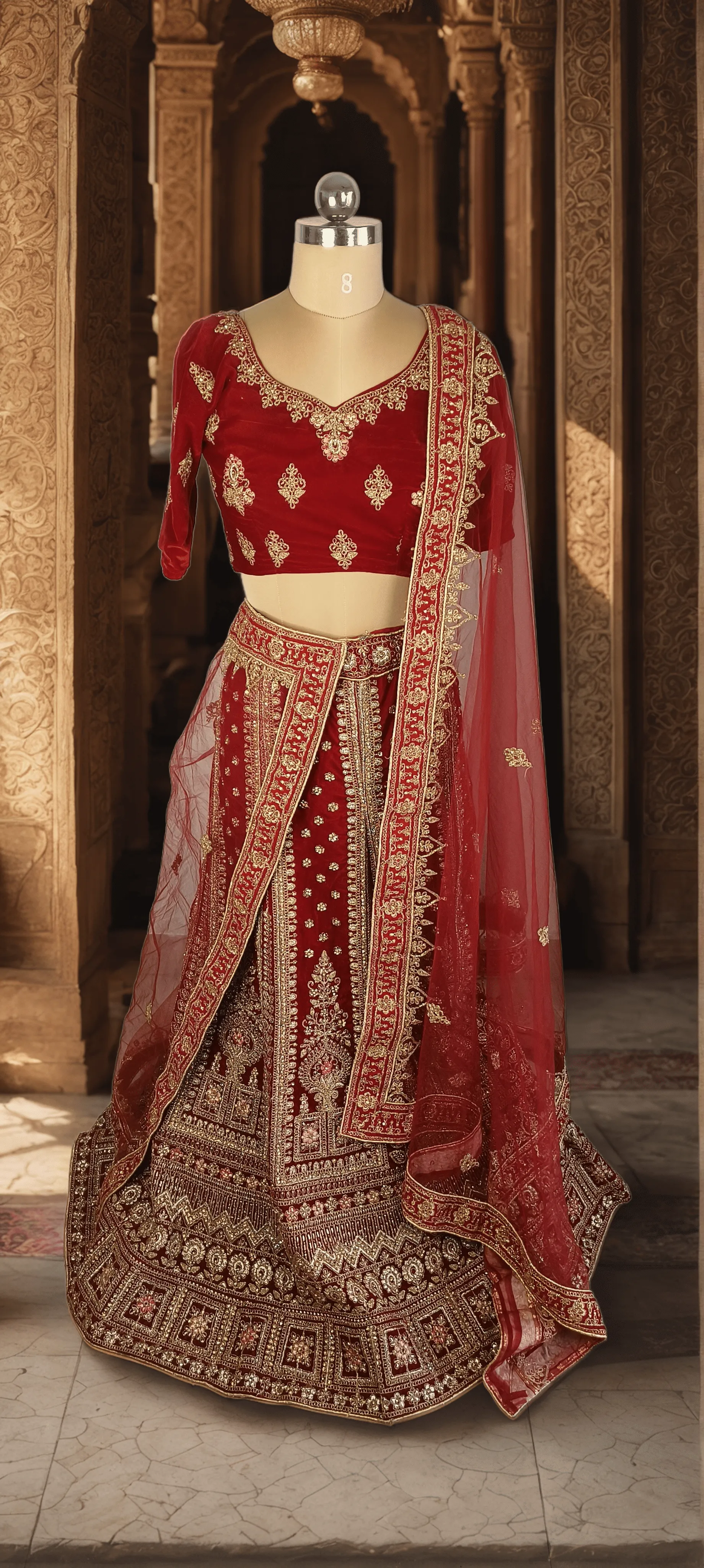 Maroon velvet lehenga - L0006 , BUL