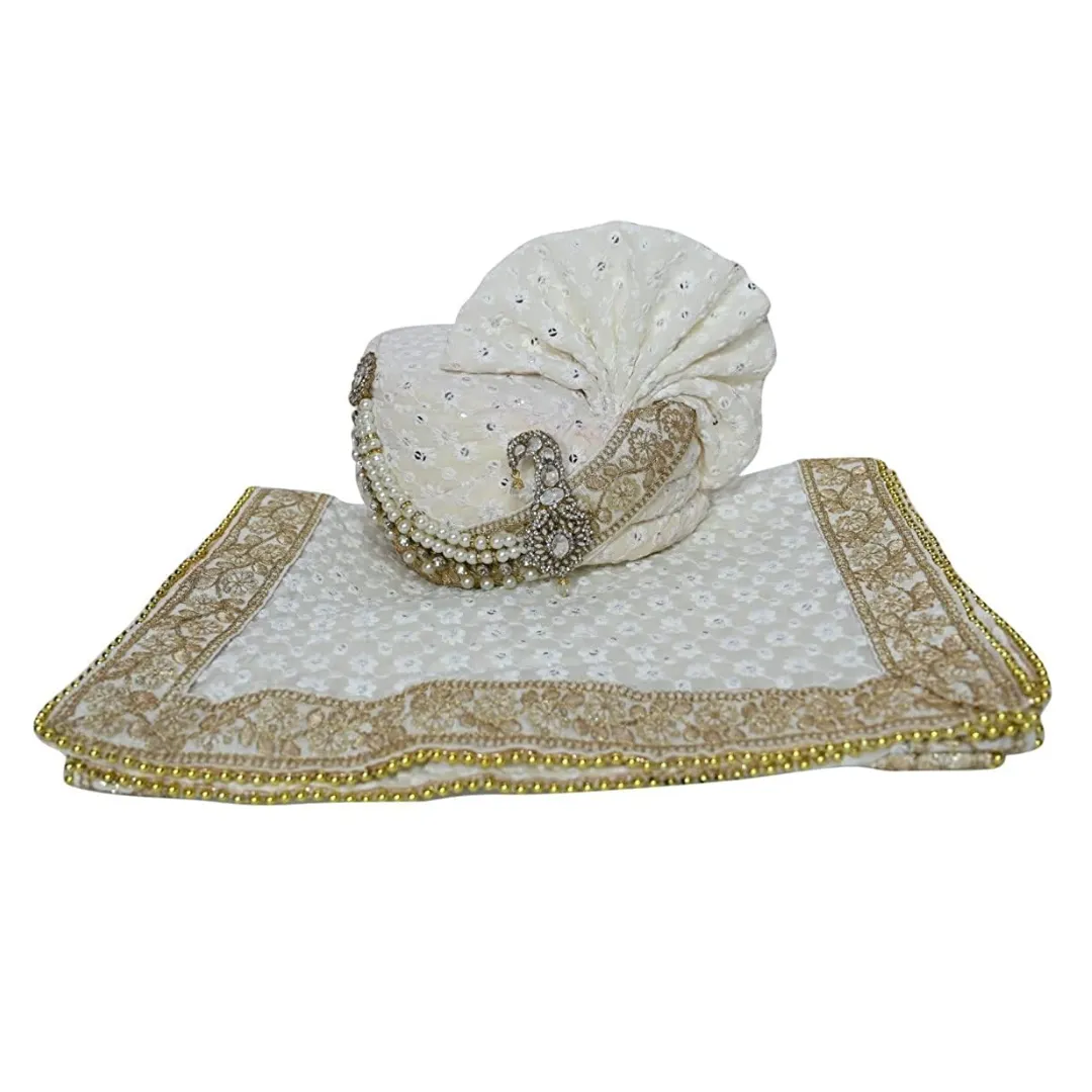 White Turban & Stole with Golden Border