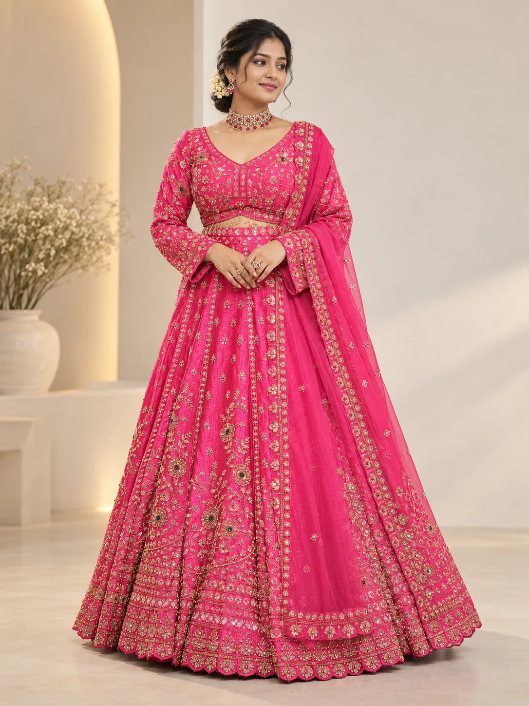 Raspberry Orange silk work bridal lehenga - GRM- L0134 - L6014