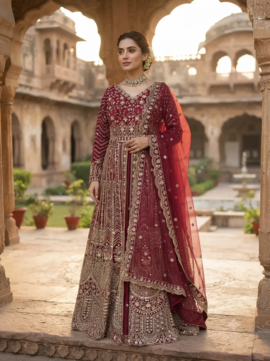 Red Anagra Anarkali - L0117