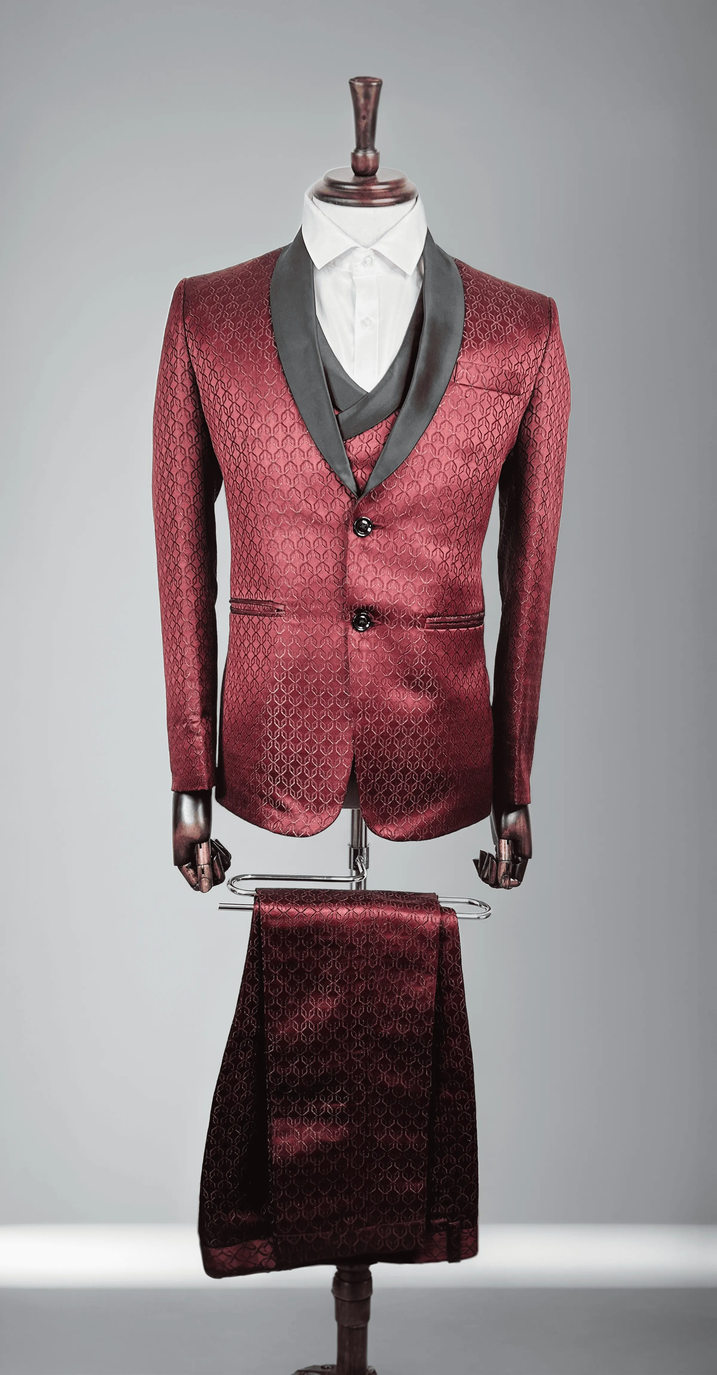 Maroon Hexa Printed Tuxedo 