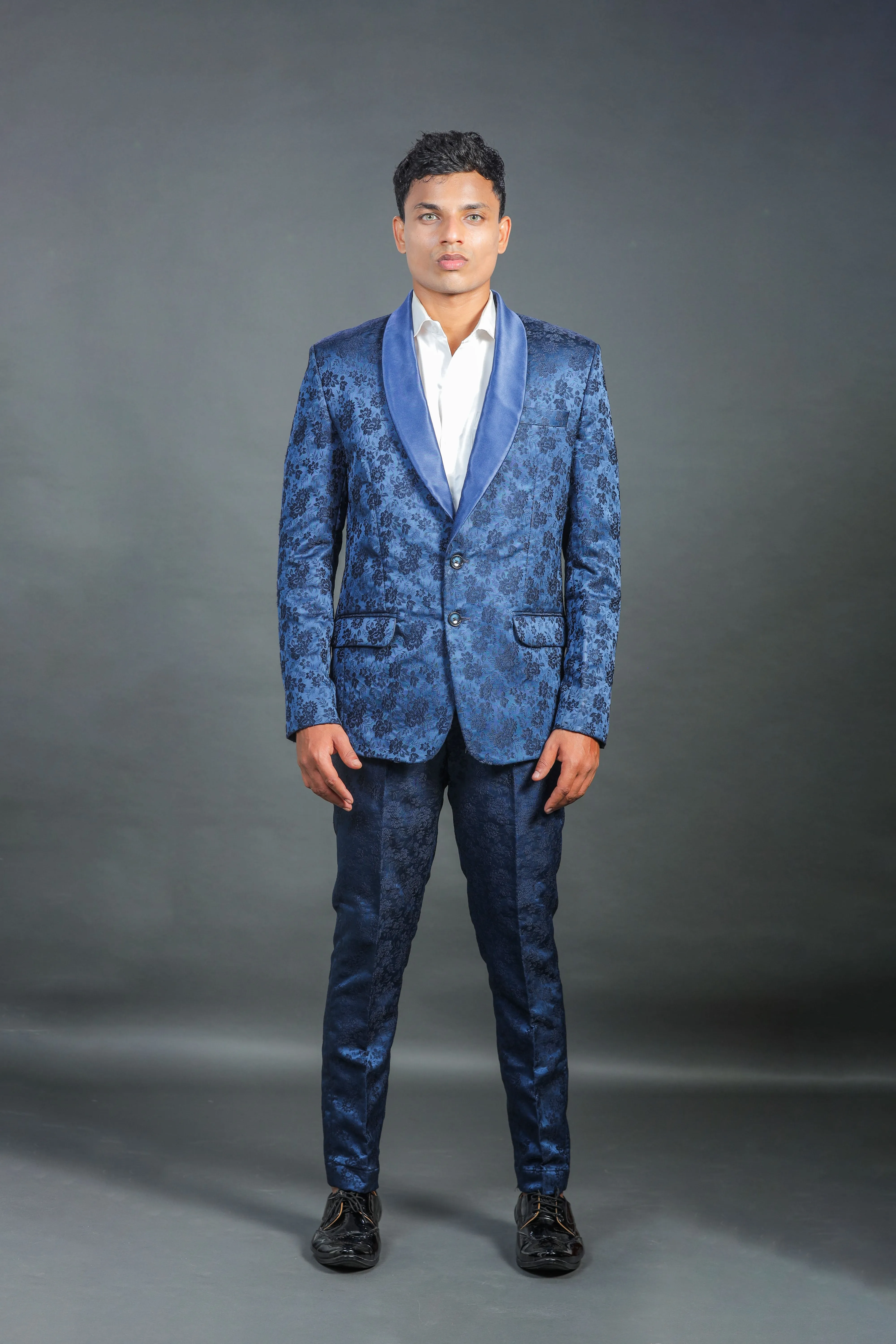 Floral Blue Jacquard Tuxedo
