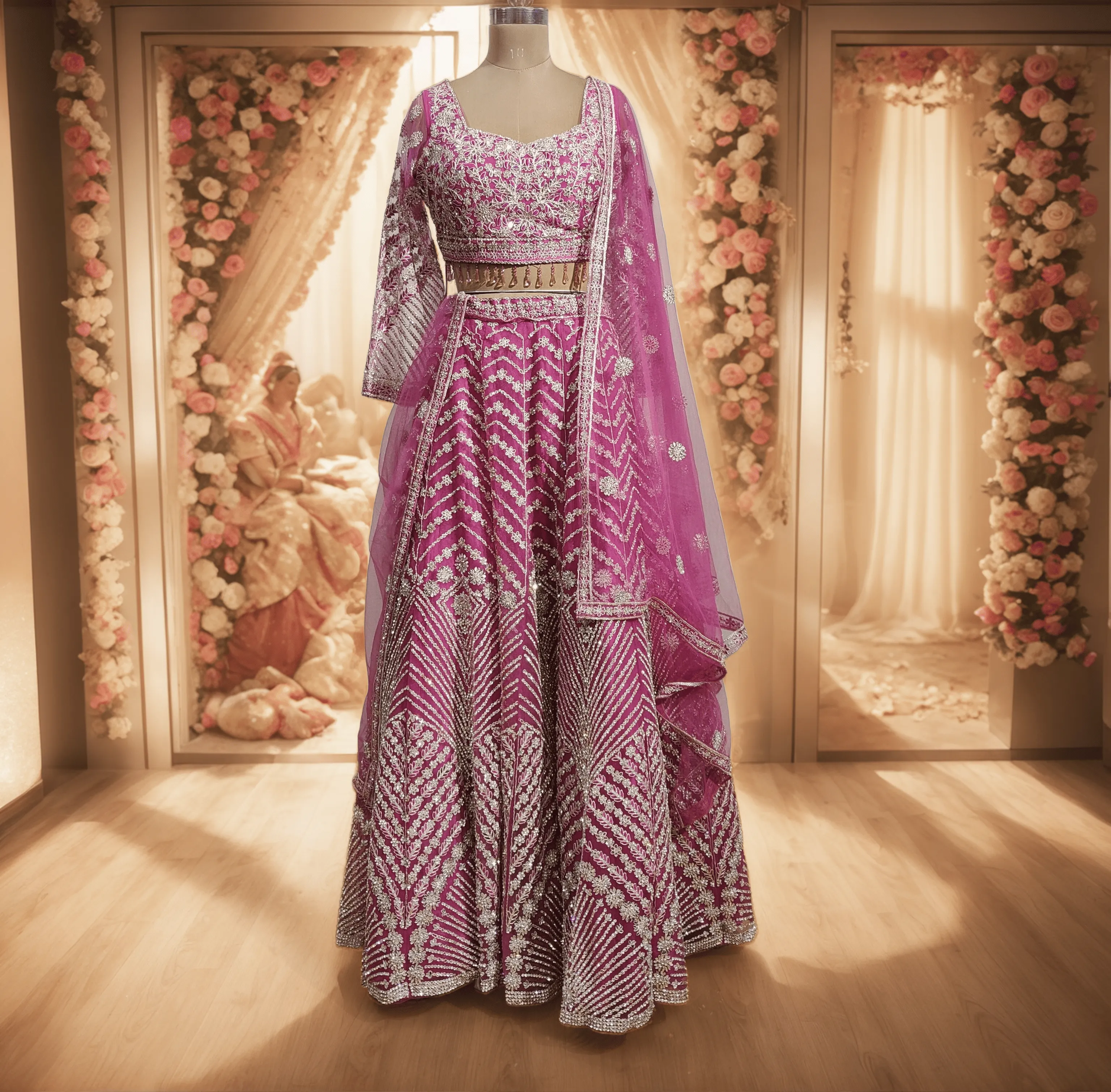 Pink Sliver work lehenga - L6058 , GRW