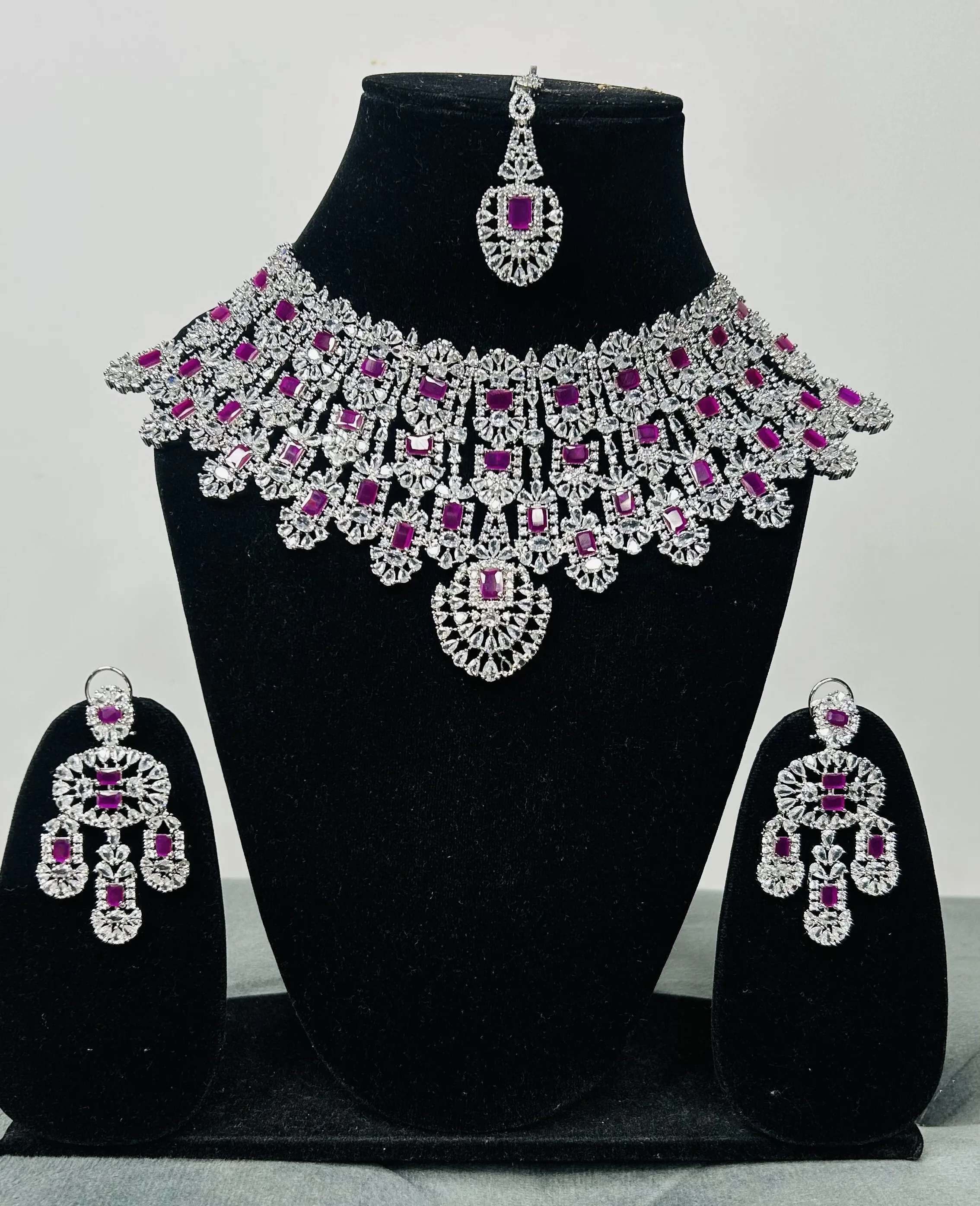 Wedding Pink Diamond Bridal Necklace Set - D0007