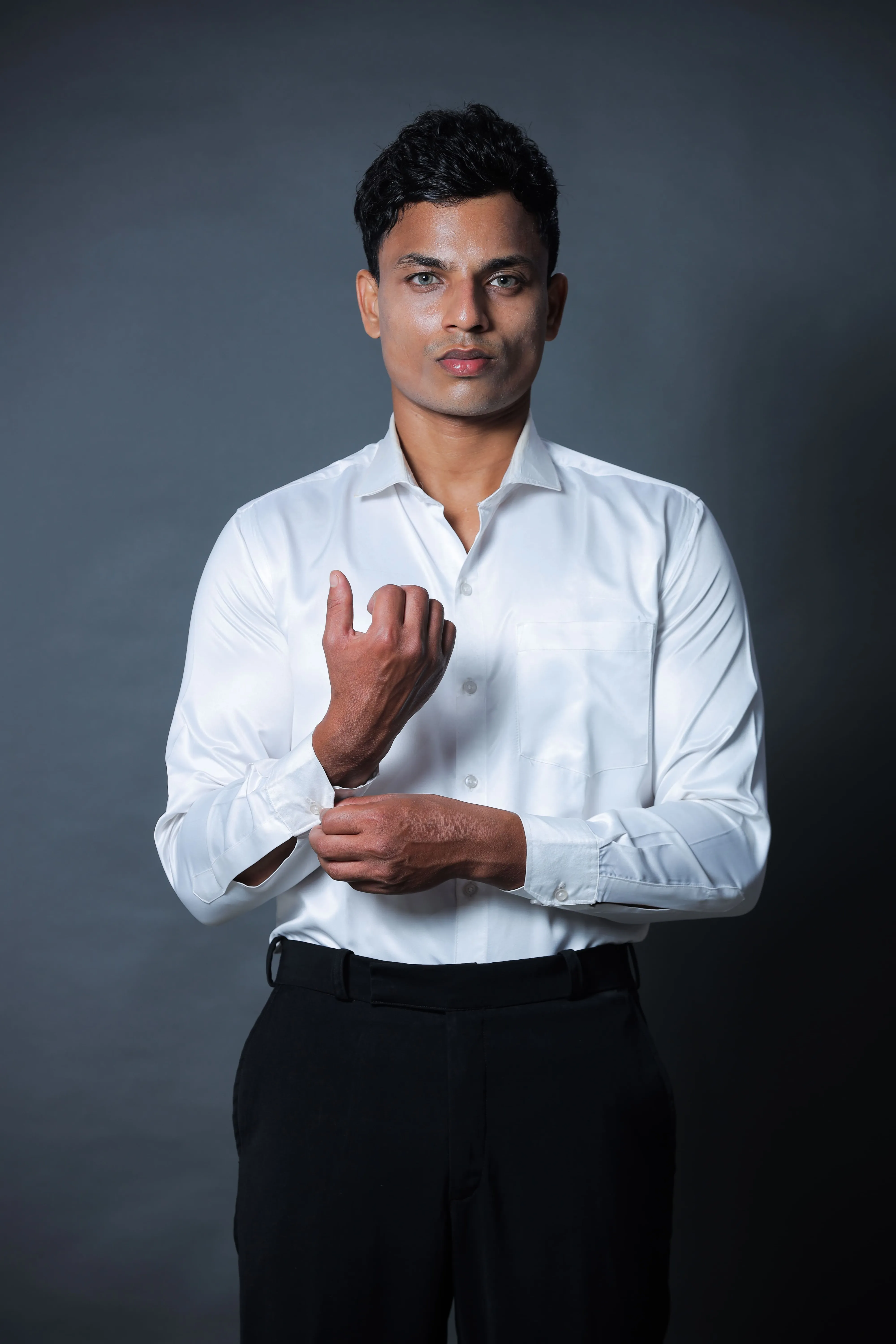 White Cotton Satin Shirt for Men