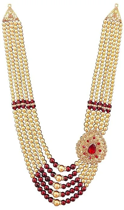 Gold and Maroon Pearls Mala for Men