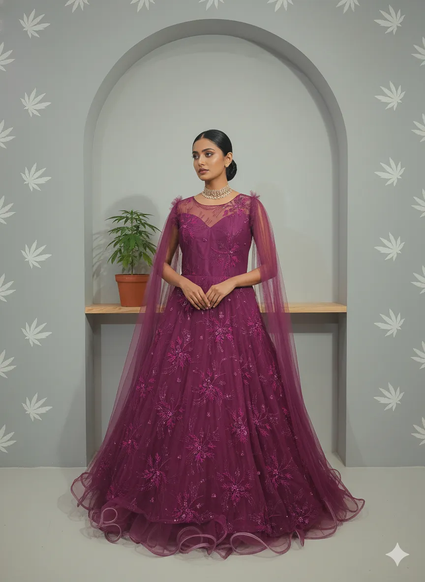 Wine Sequence Gown - G6006