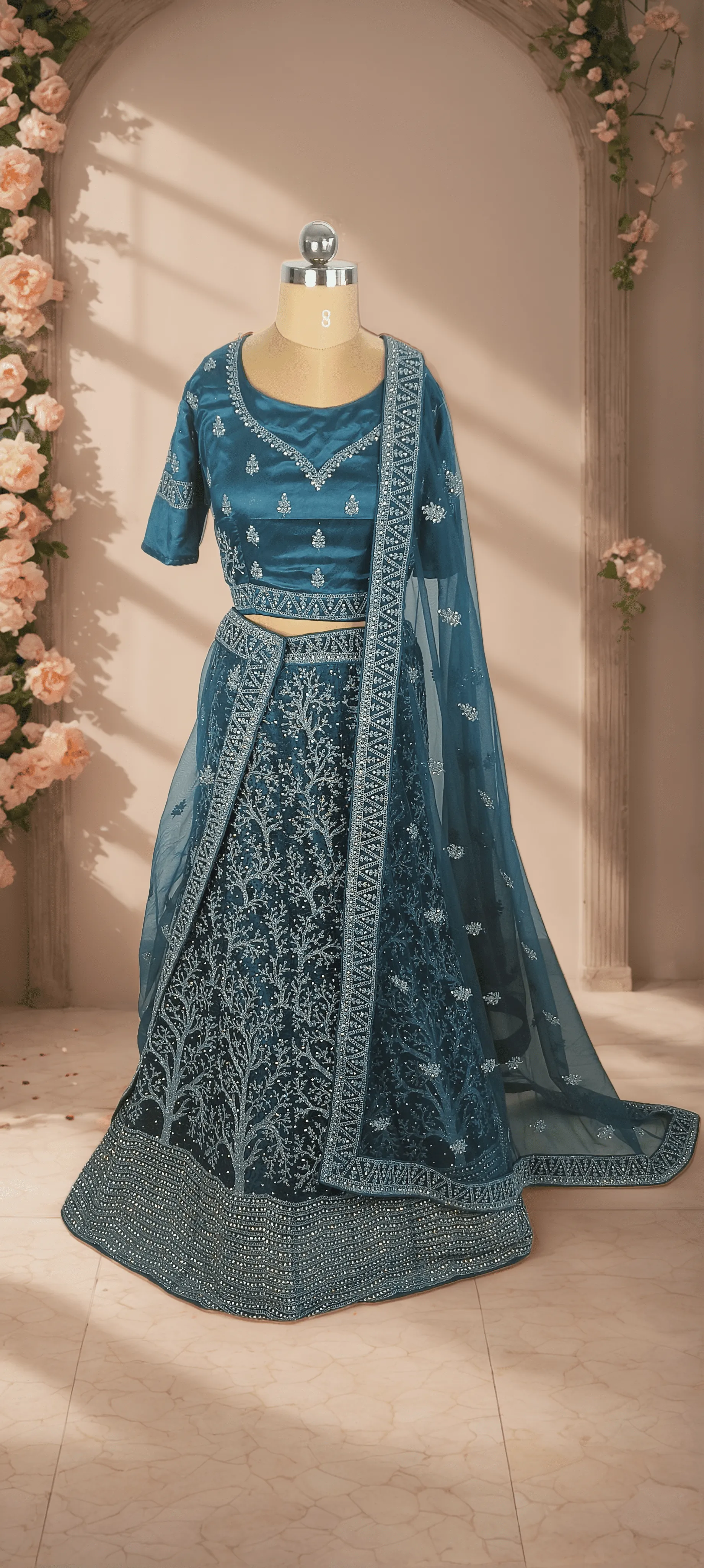 Peacock Blue Tree Work Bridal Lehenga - L5010,L5010 , BUL