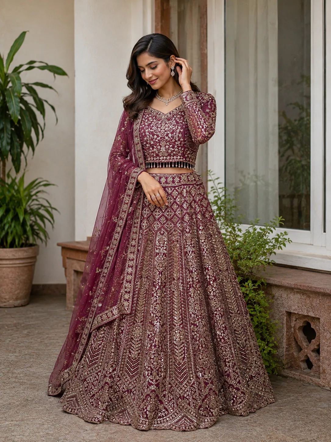 Onion Pink With Silver Work Bridal Lehenga - GRW -  L0116