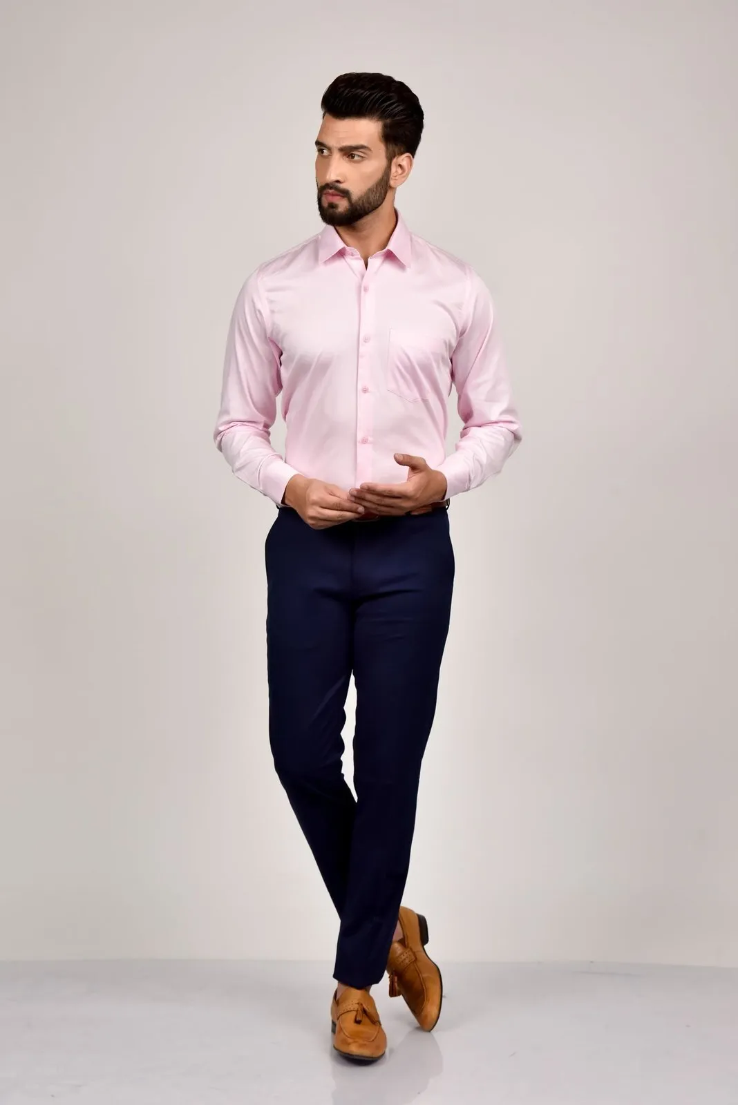 Baby Pink Cotton Satin Shirt for Men
