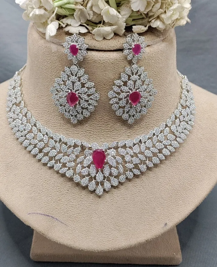 Pink Rodium Necklace Set - D0003