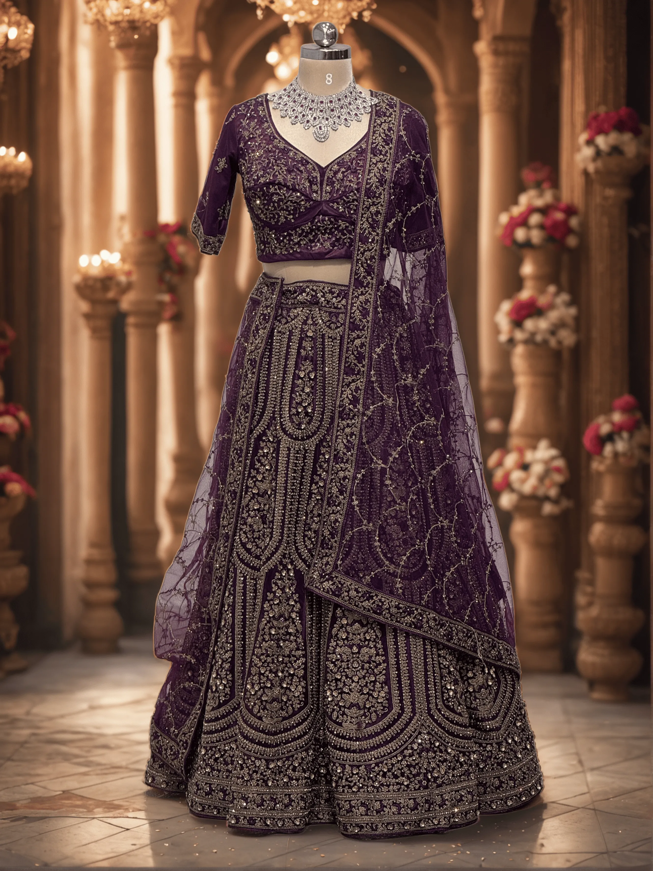 Labh wine Full Work Bridal Lehenga - L0078 , GRW