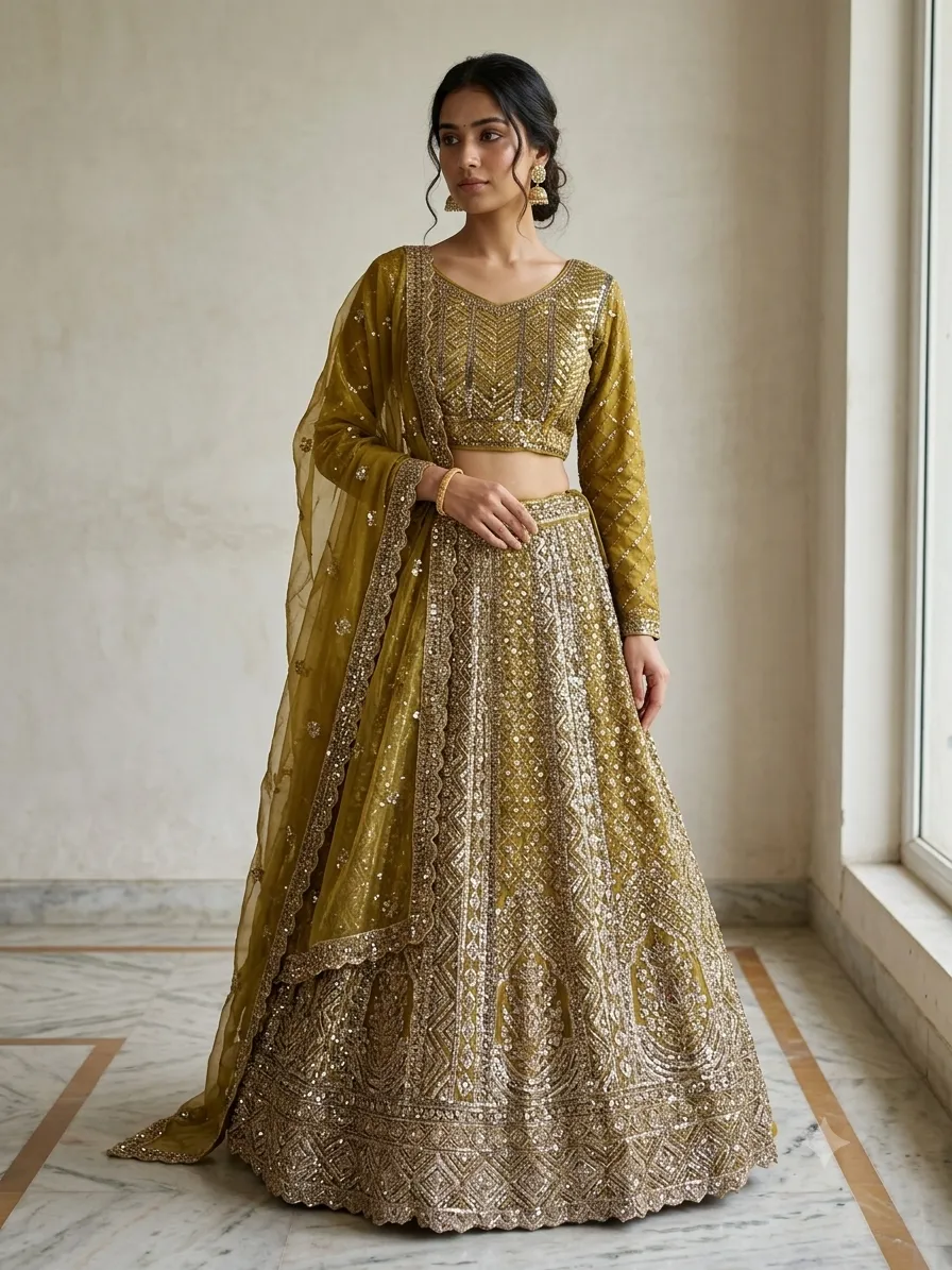 Golden Olive Radiance Lehenga
