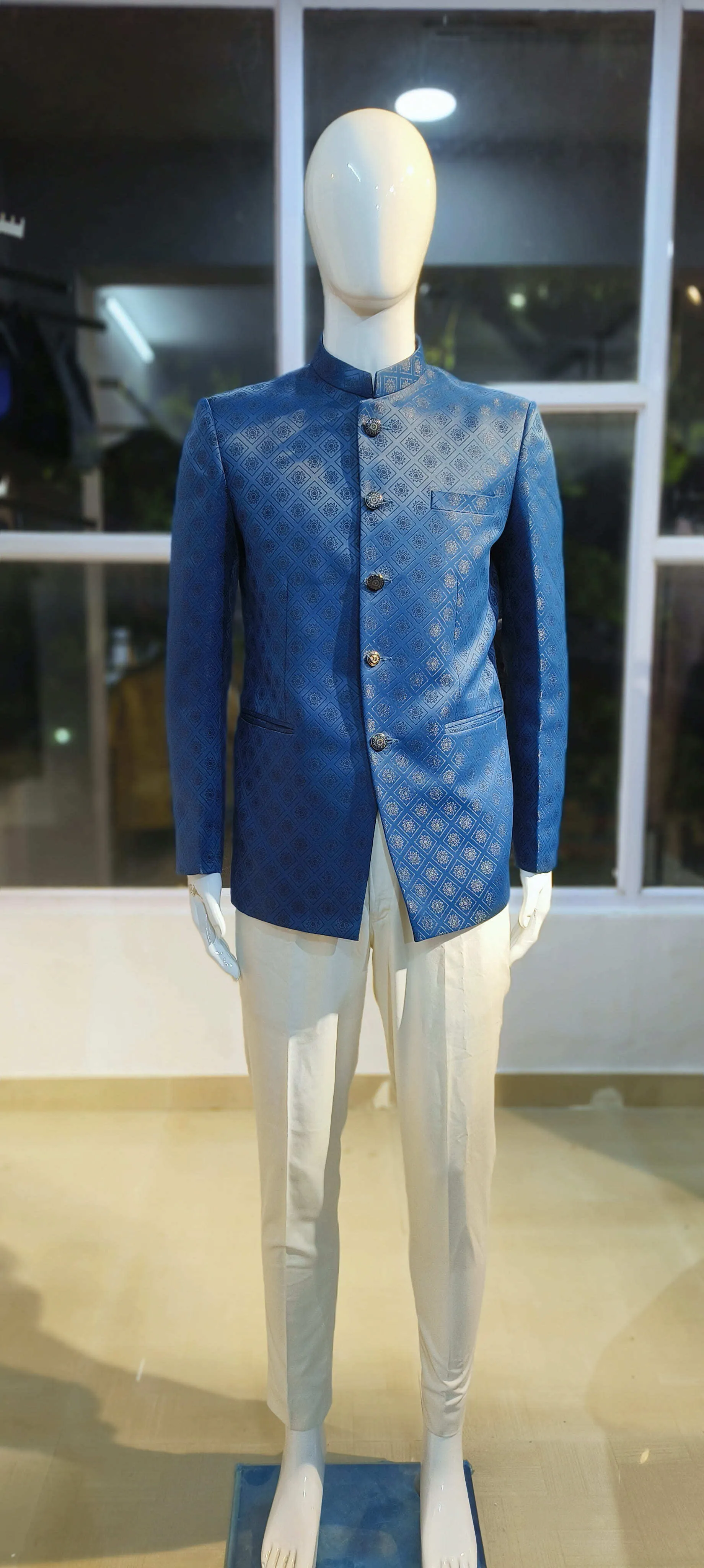 Teal blue printed Jodhpuri