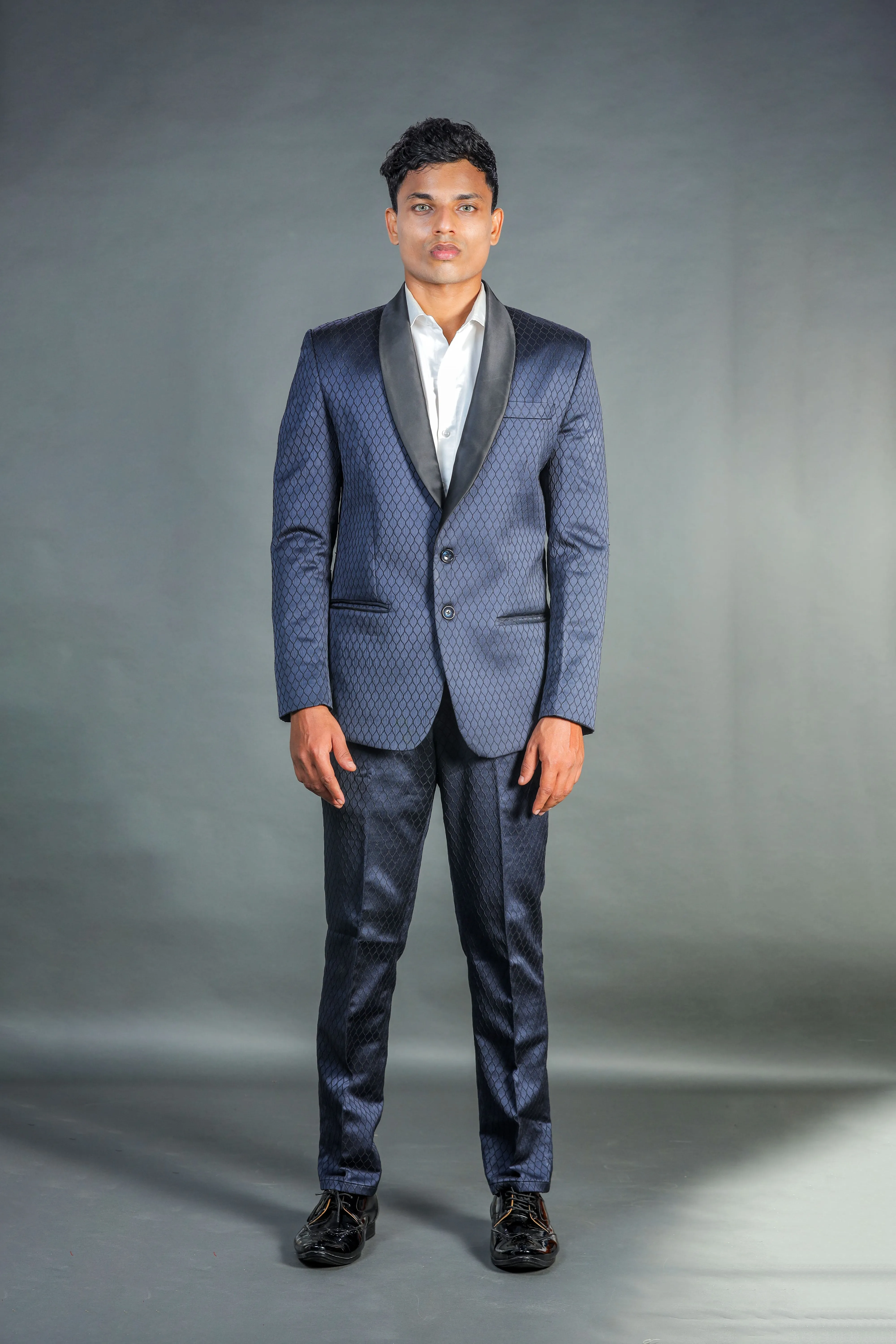 Blue Fishnet Printed Tuxedo