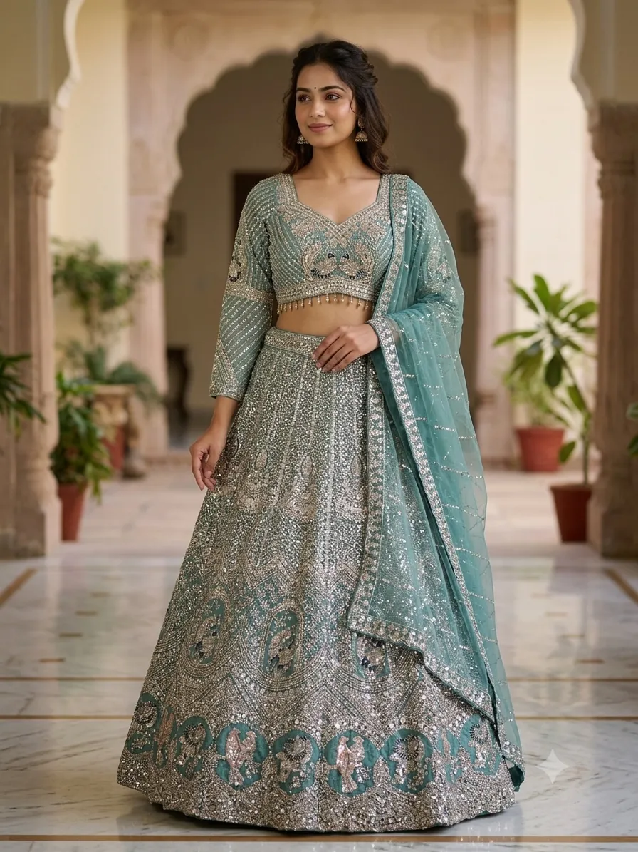 Royal Emerald Peacock Bridal Lehenga