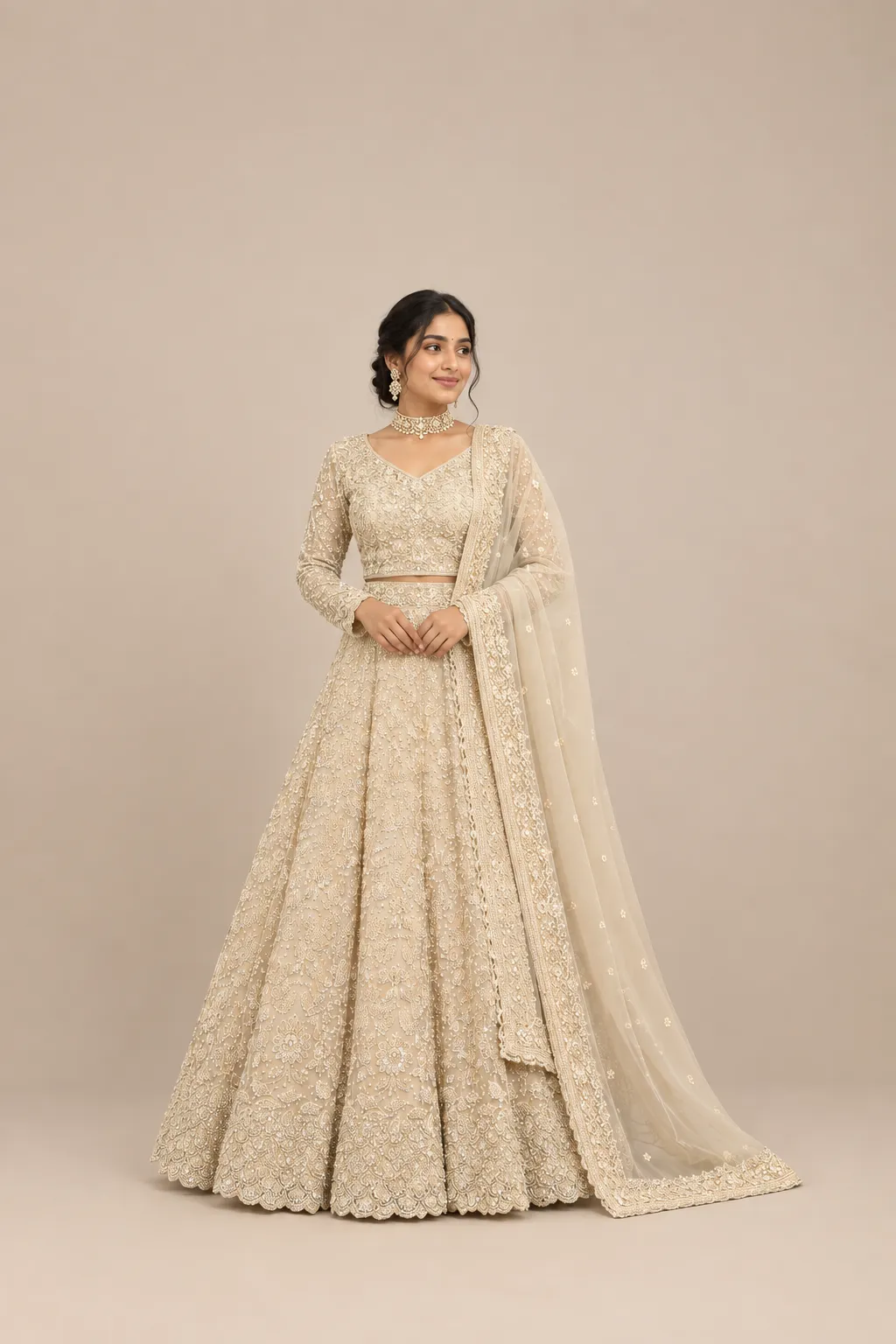 Champagne Gold Hand Embroidered Sequin Work Lehenga