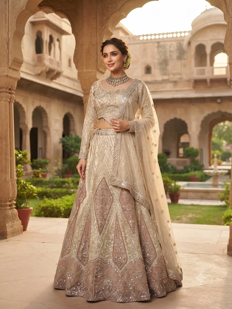 Peach&Gold Embroidered Bridal Lehenga - GRW - L0112