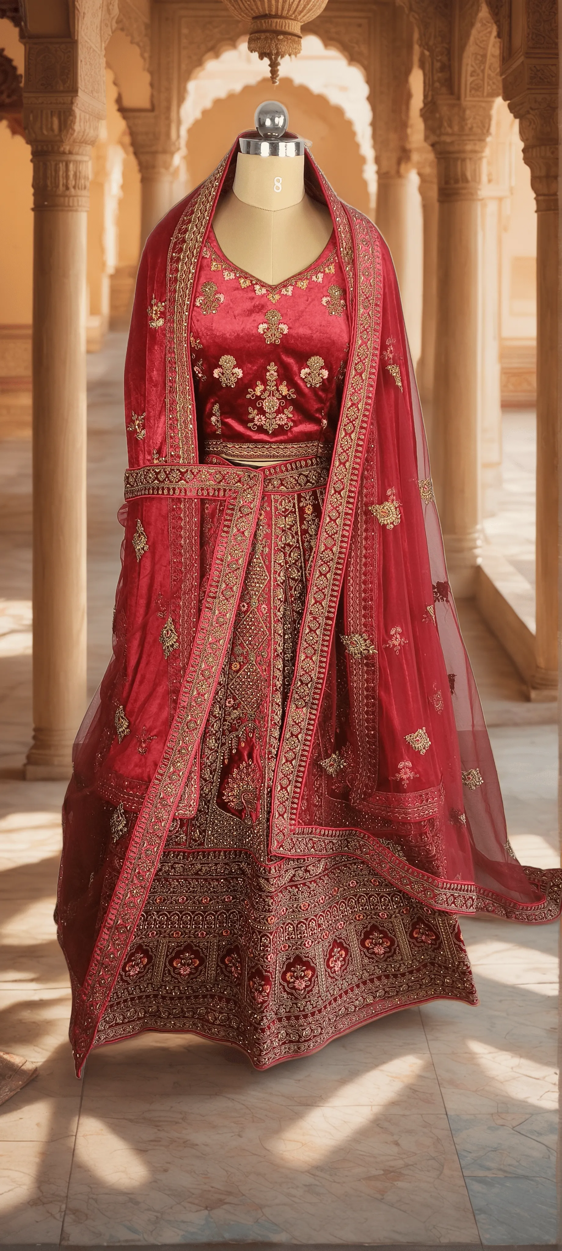 Dark Pink Heavy Bridal Lehenga - GRW - L0044