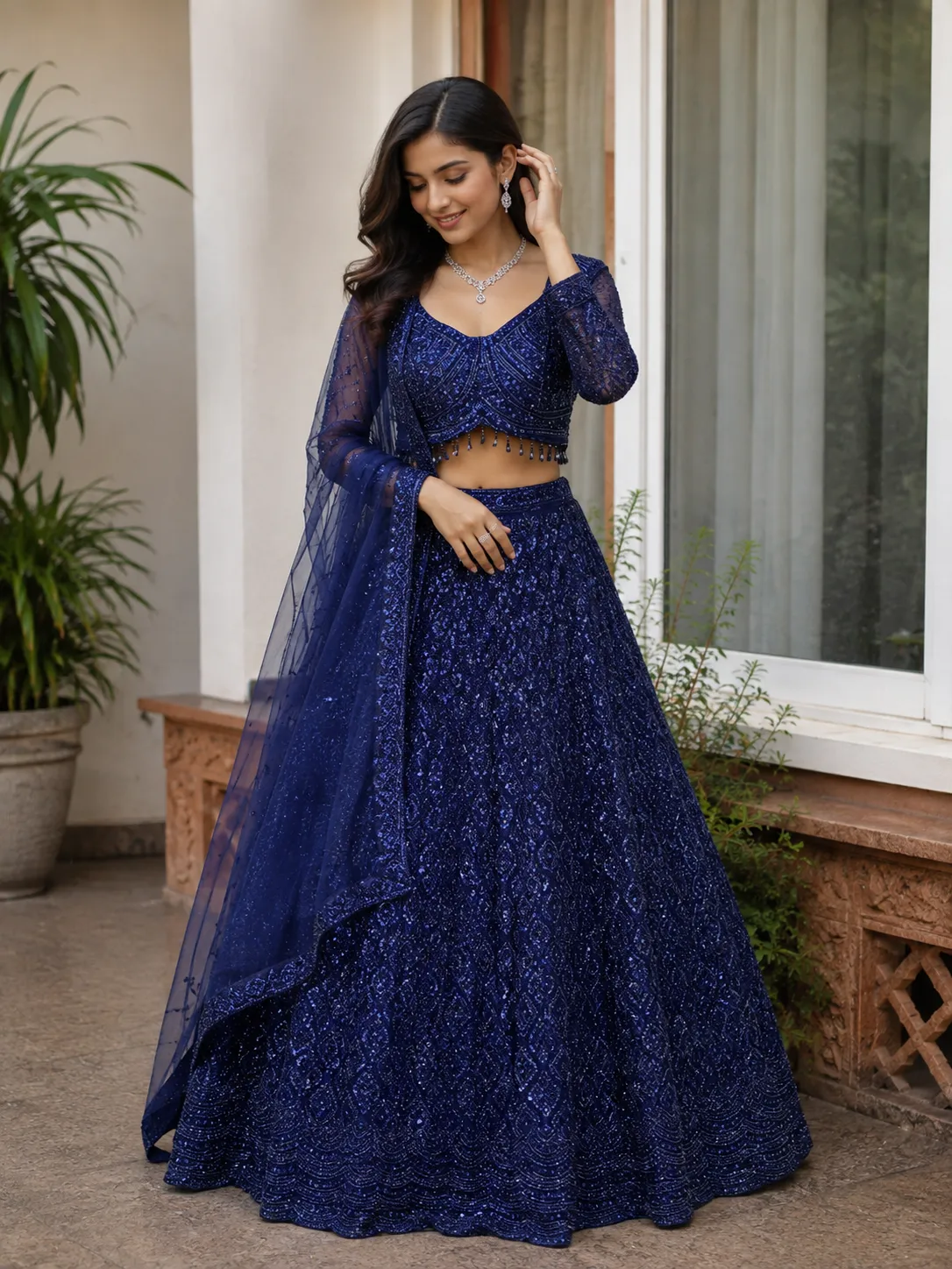 Monochromatic Navy Blue Lehenga - L0125 - GRW
