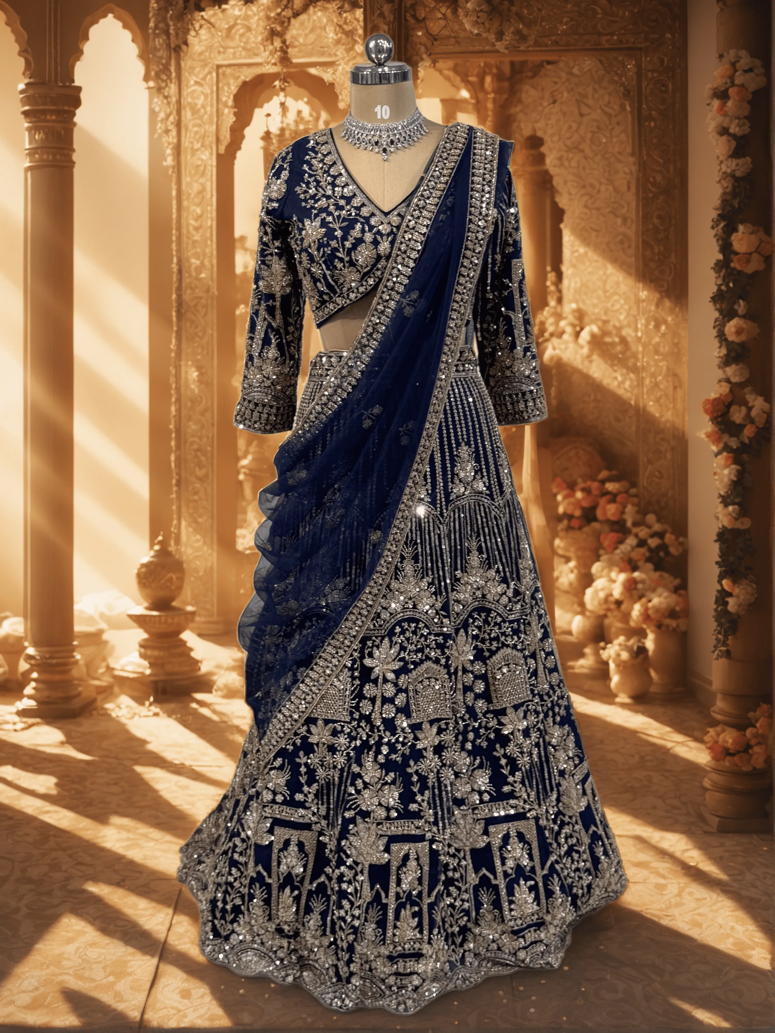 Navy Blue Bridal Lehenga - GRW , L0091