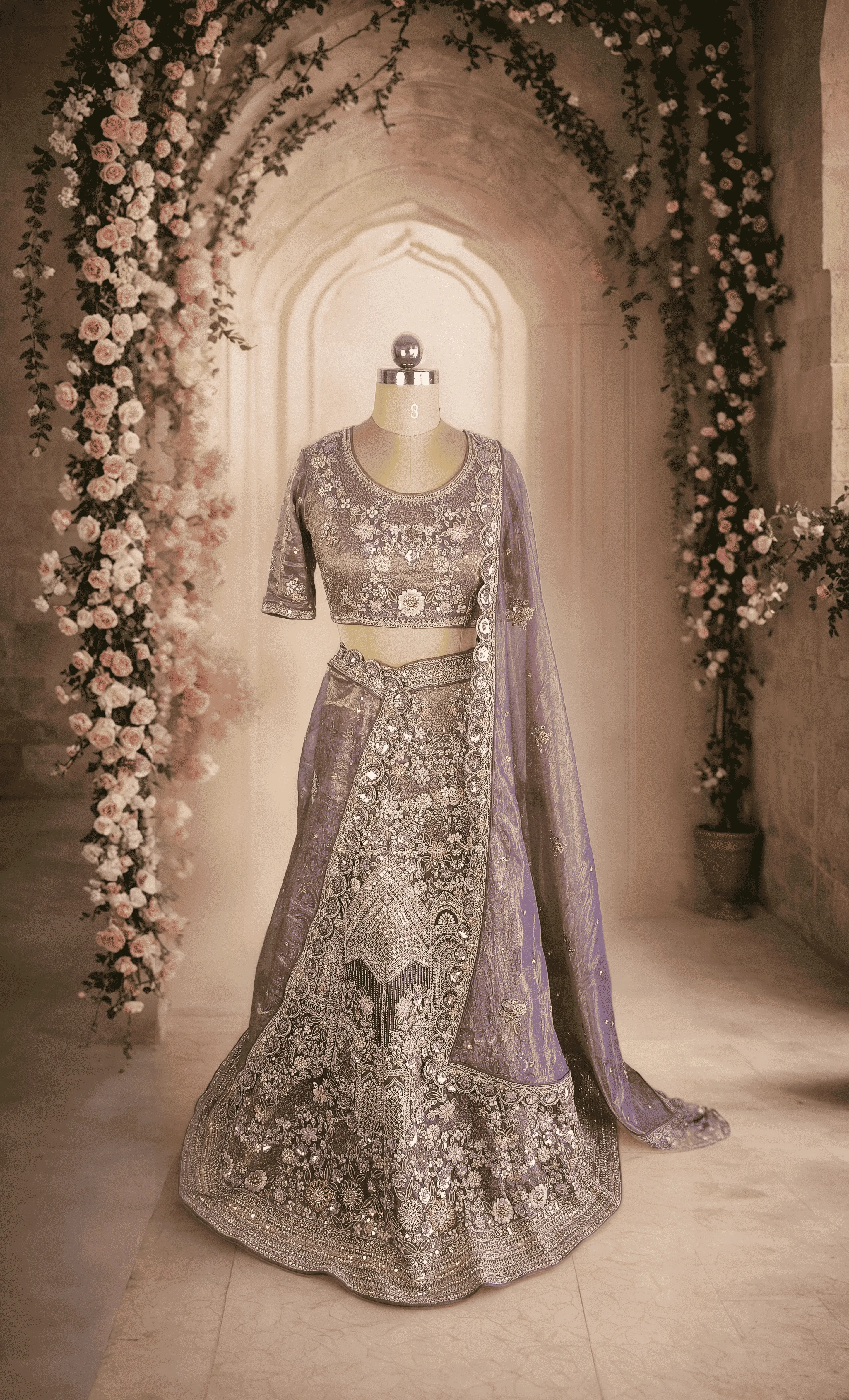 Lavender Floral Bridal Lehenga - L0026 , GRW