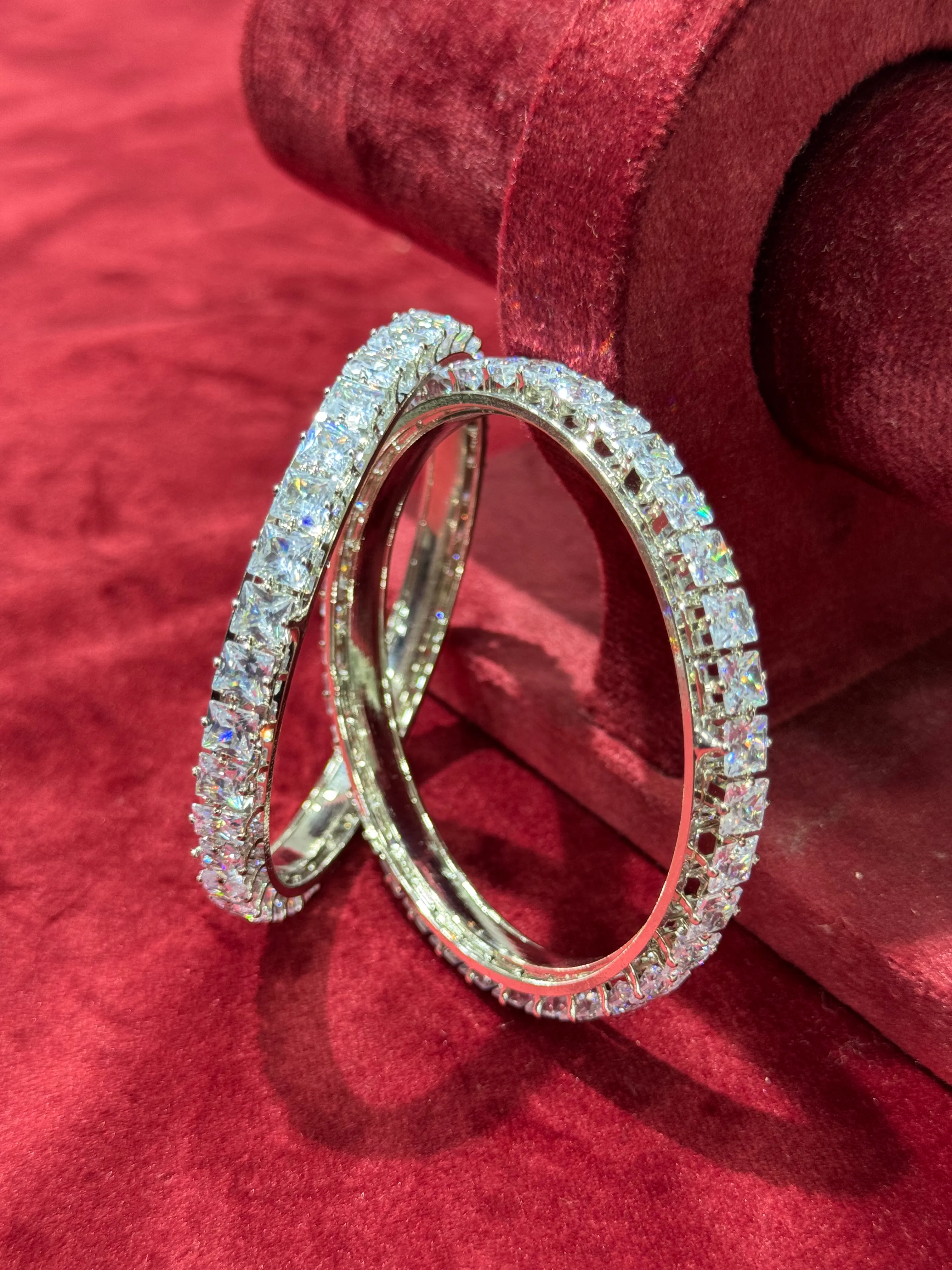 White Bold stone AD Bangles - 2.4 - D0020