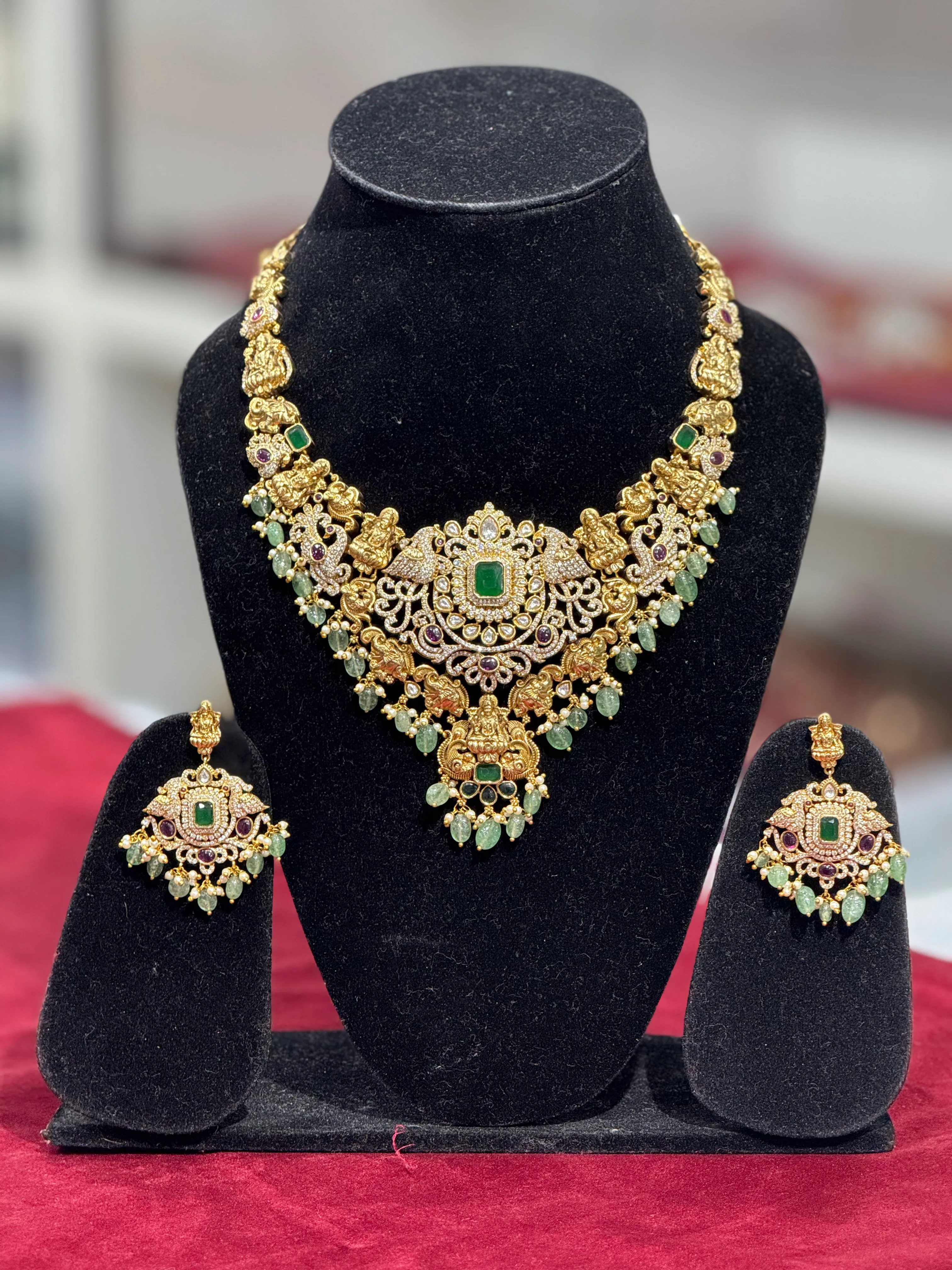 White Green and Gold Bridal Choker - K0022