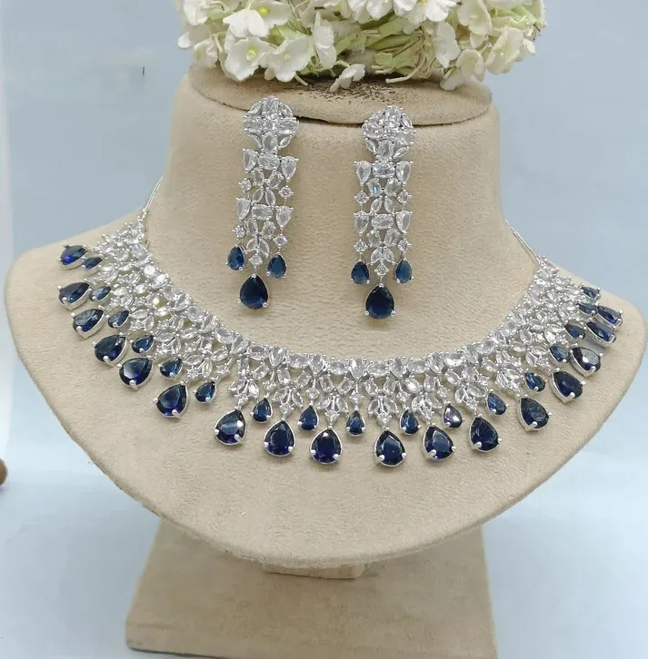 Sapphire Diamond Necklace Set - D0010