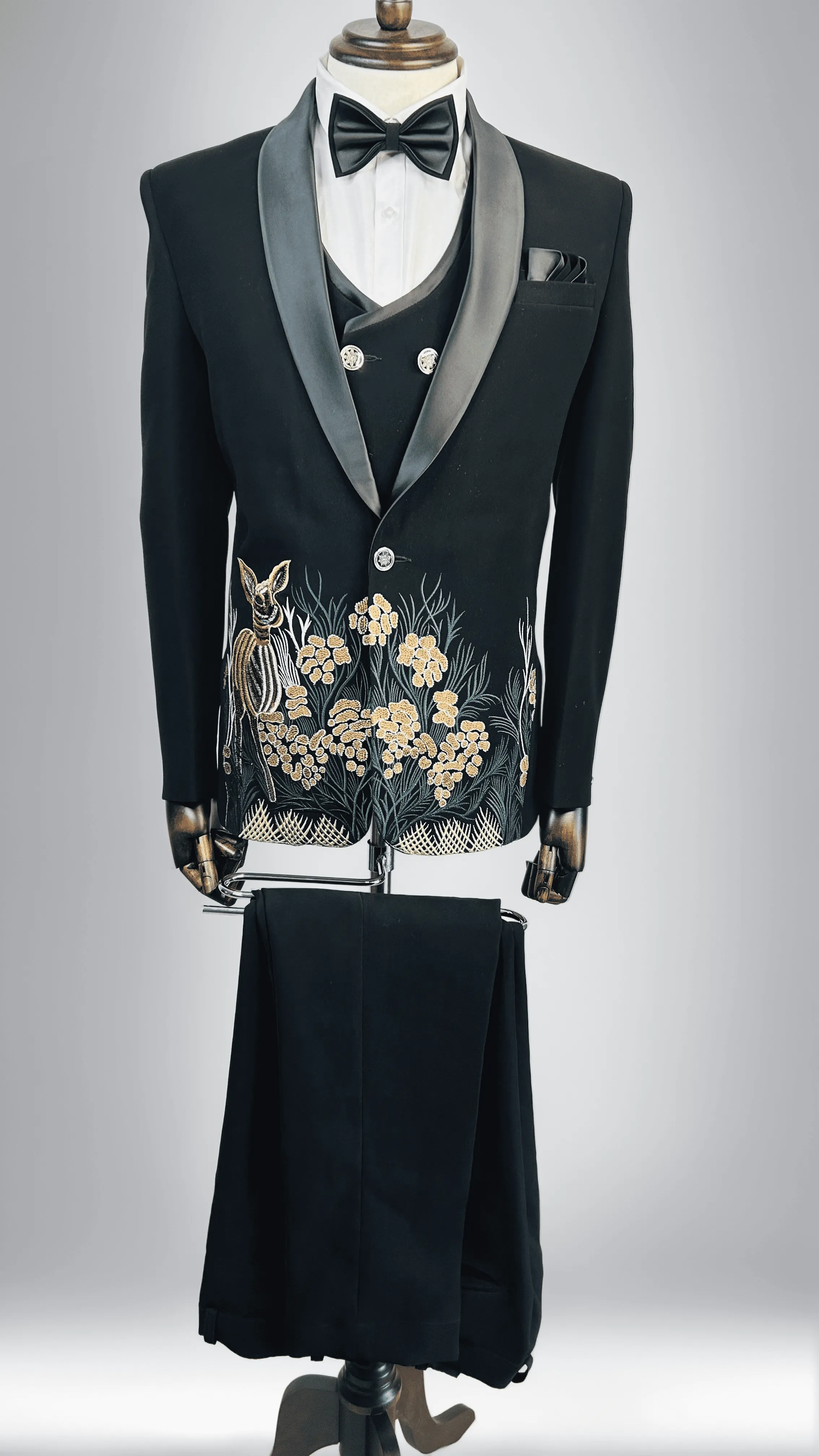 Black Tuxedo with Embroidered Deer in Woods - EMS