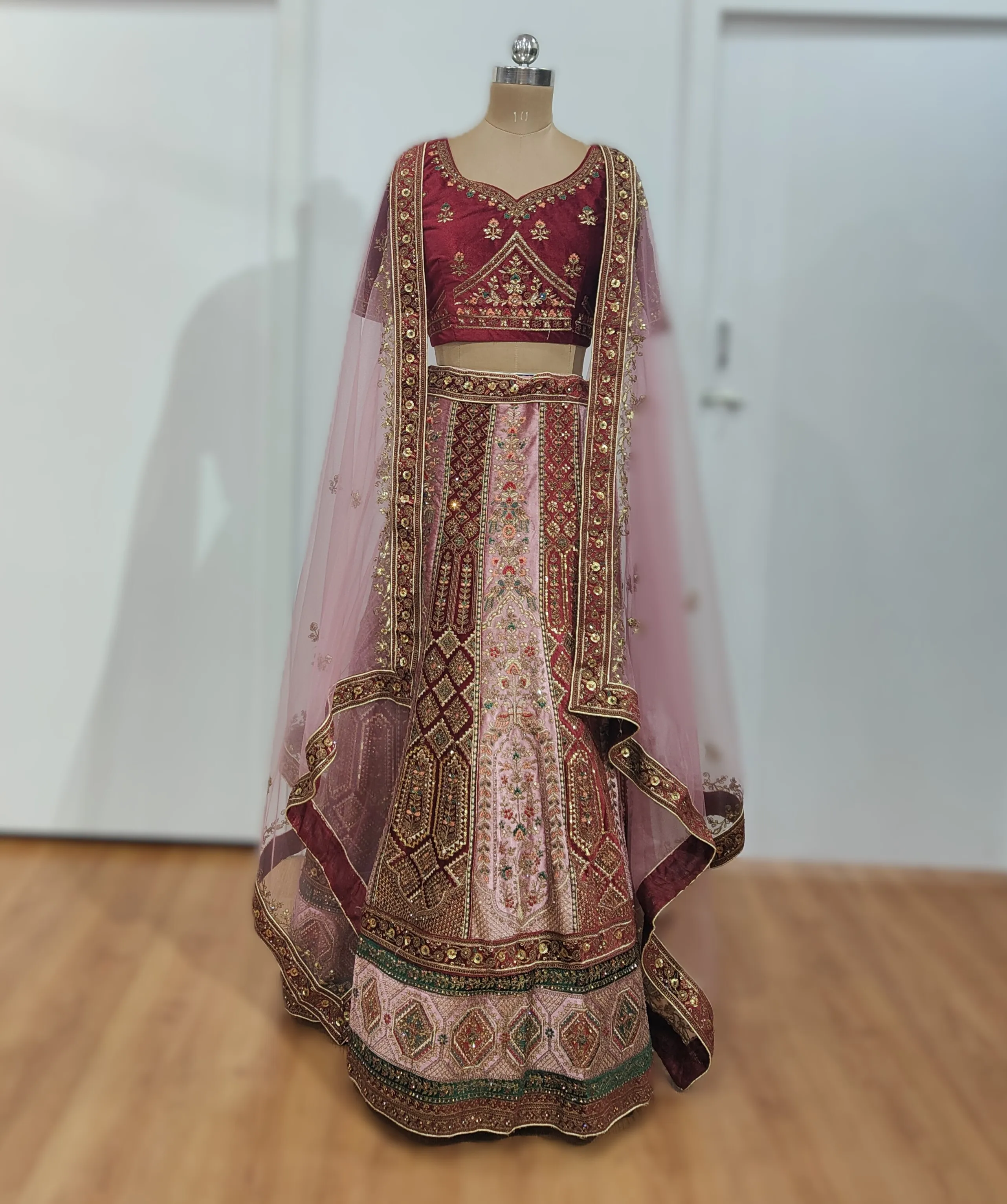 Sukan Pink With Maroon Bridal Lehenga - GRW- L0053,L0053