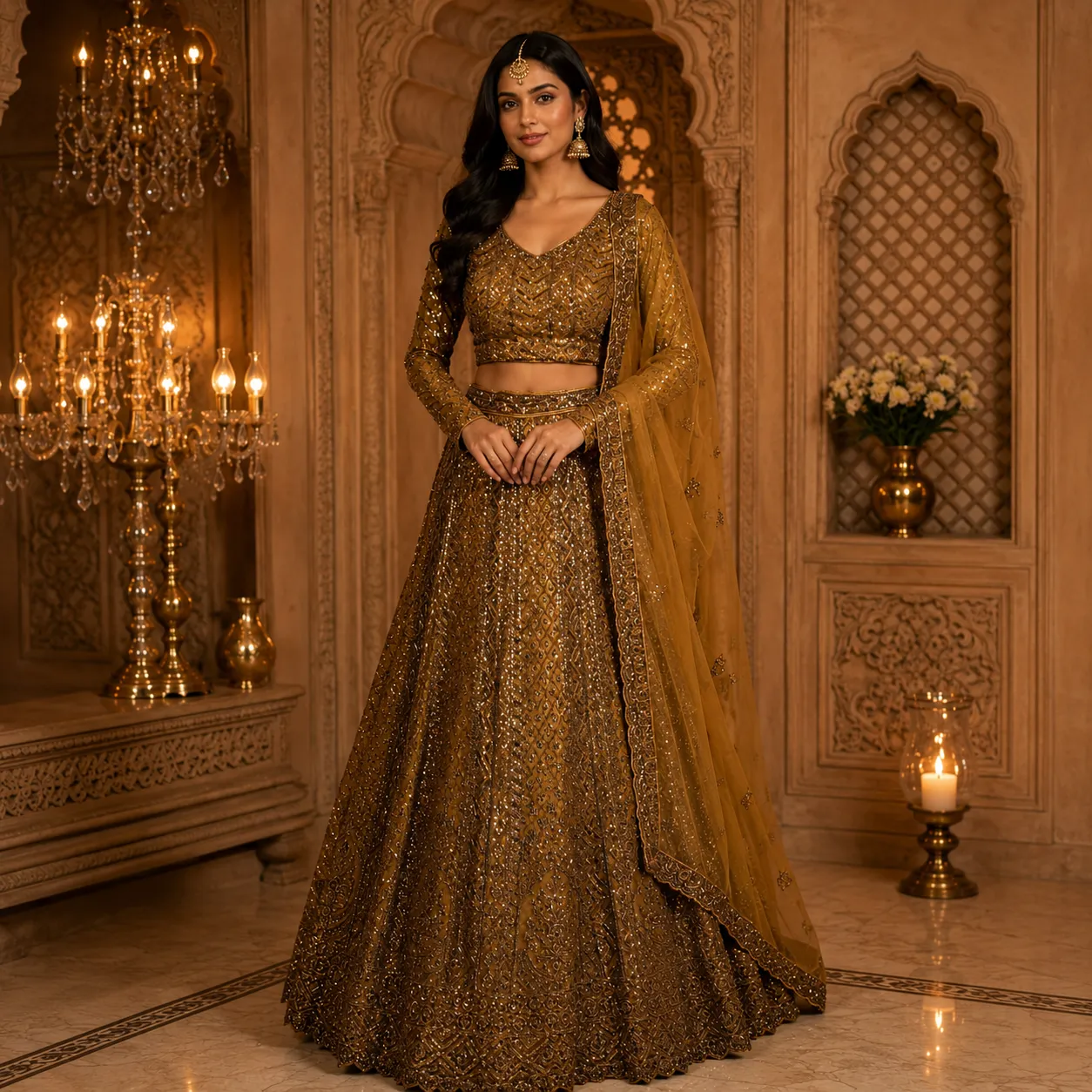 Copper Glow Designer Bridal Lehenga - L6088 - l5033