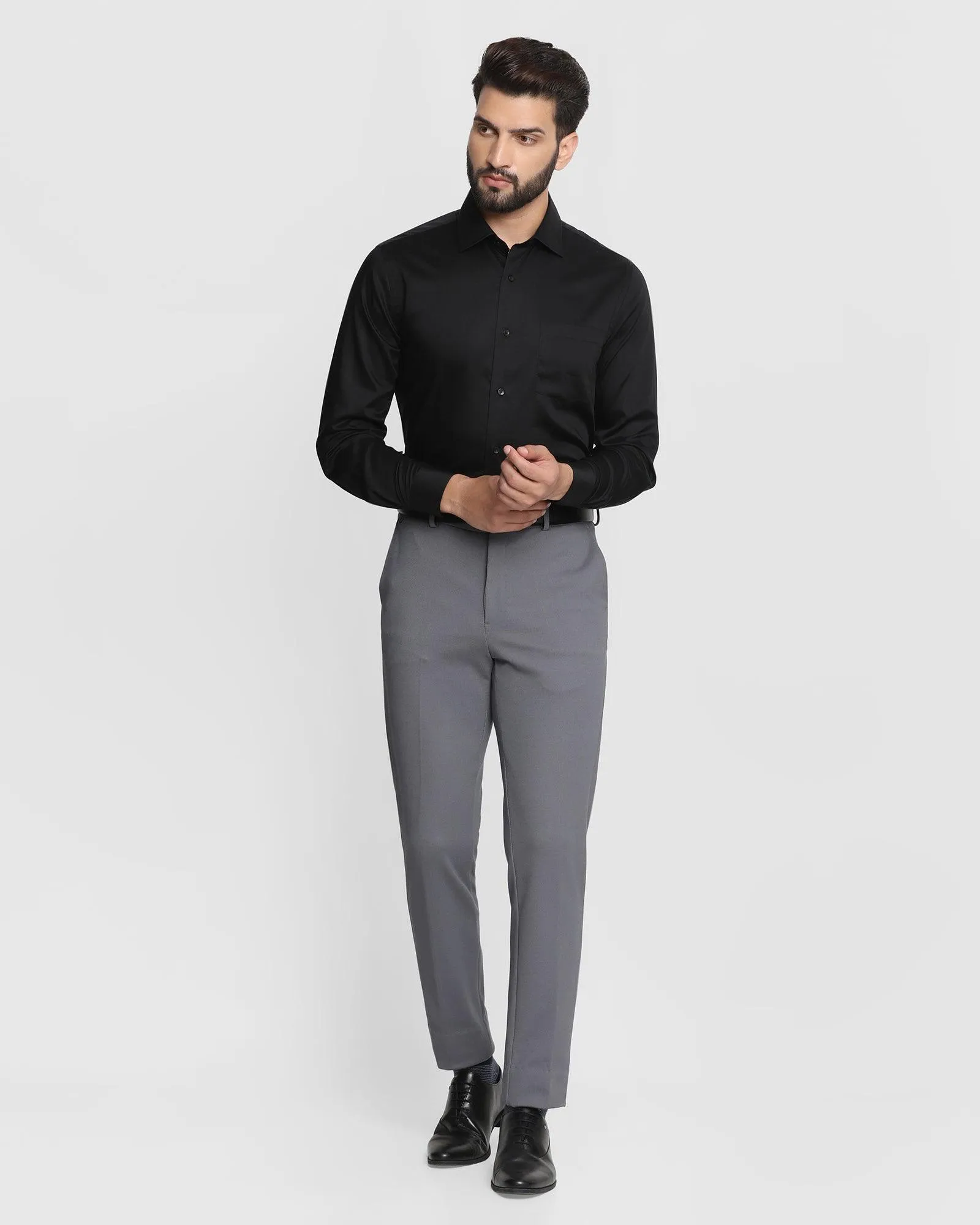 Black Cotton Satin Shirt for Men