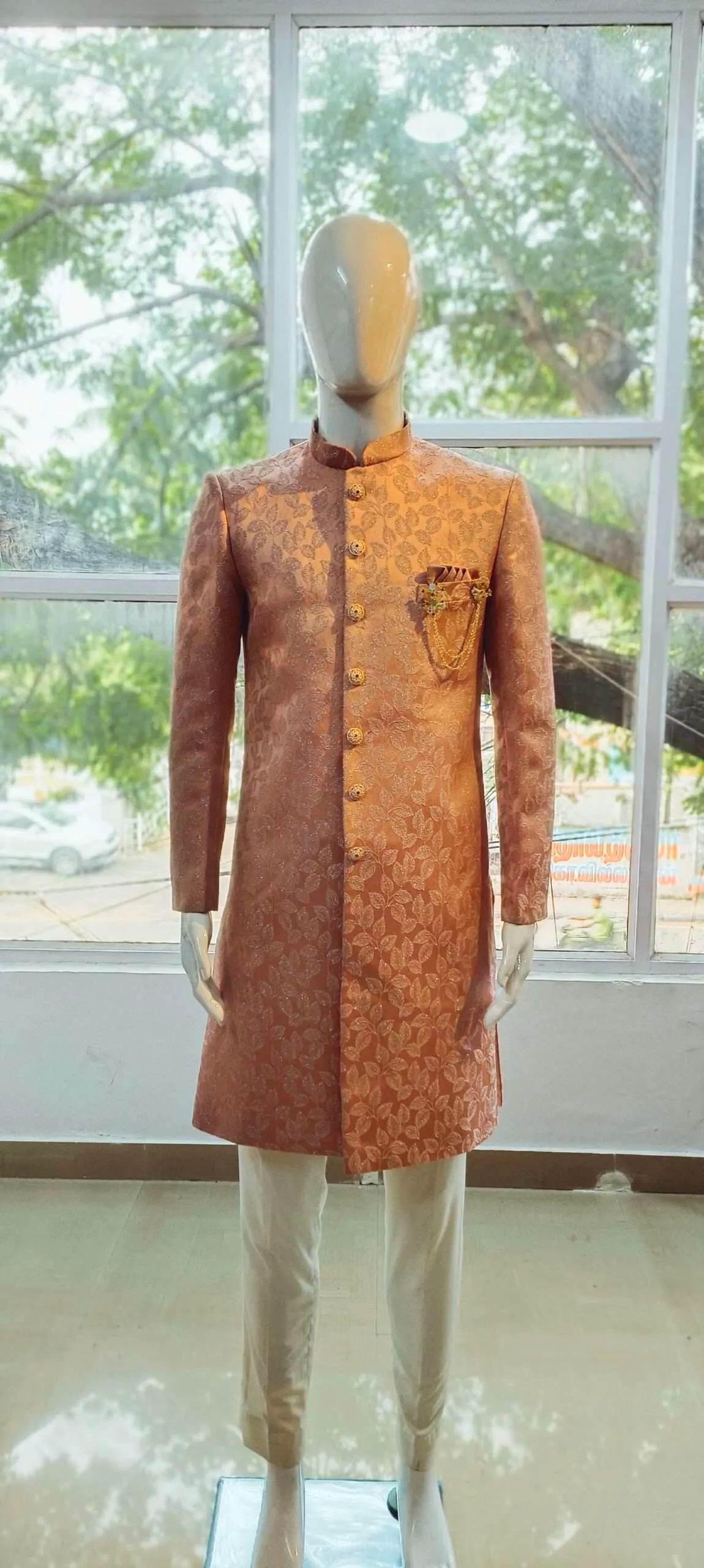 Peach Floral Sherwani