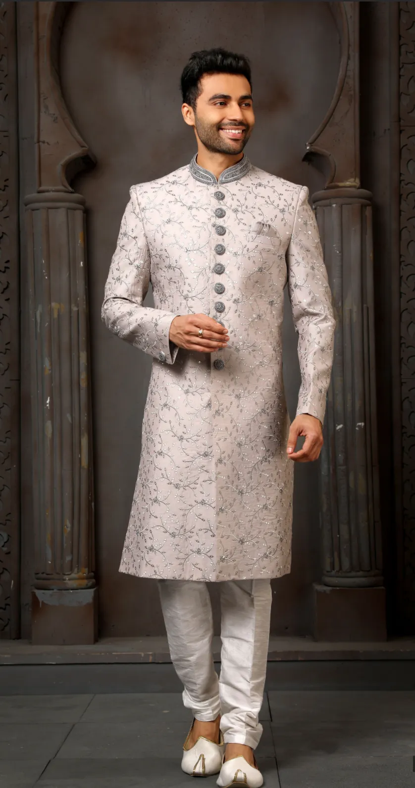 Grey Embroidered Sherwani 