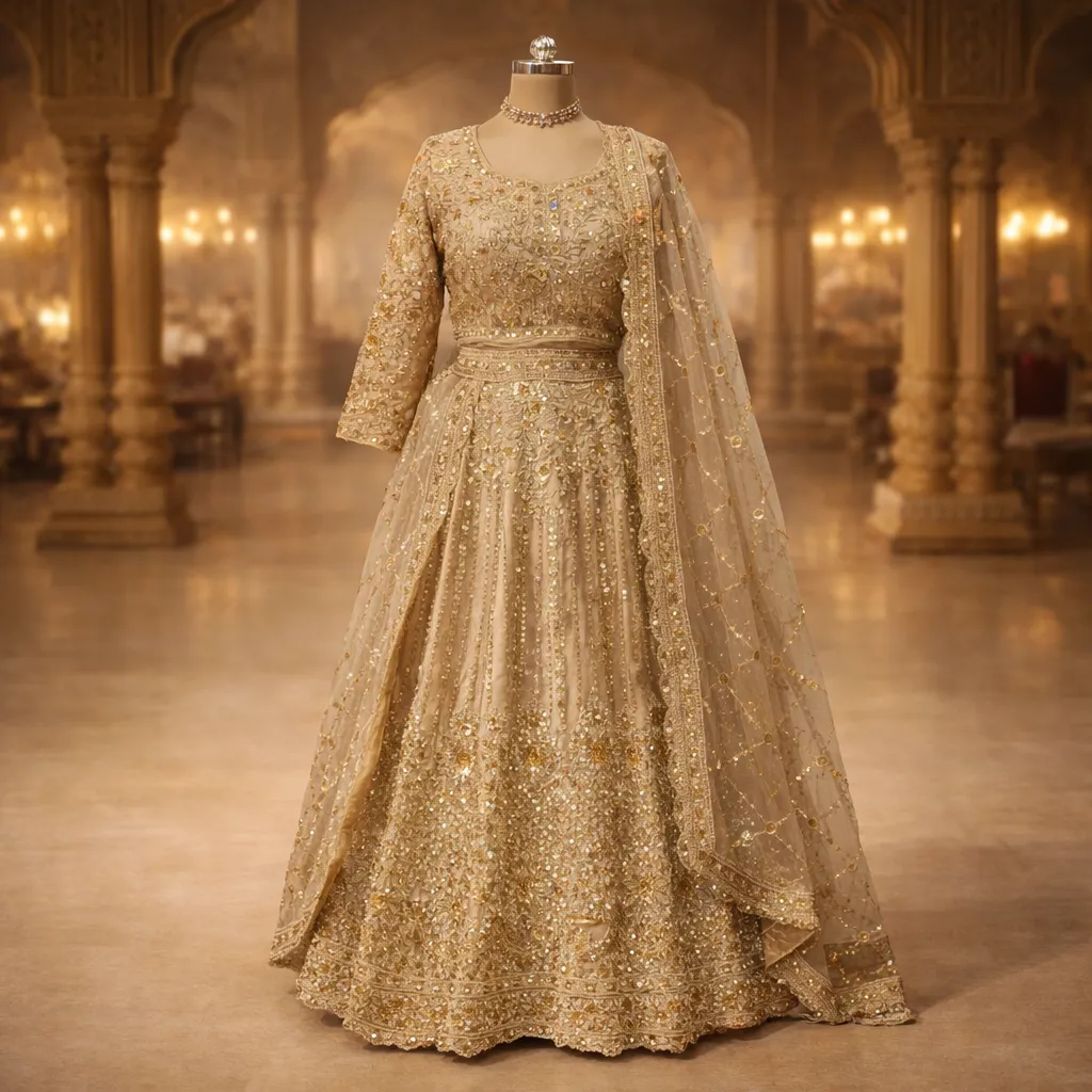 Golden Monotone Bridal Lehenga - GRW - L6079