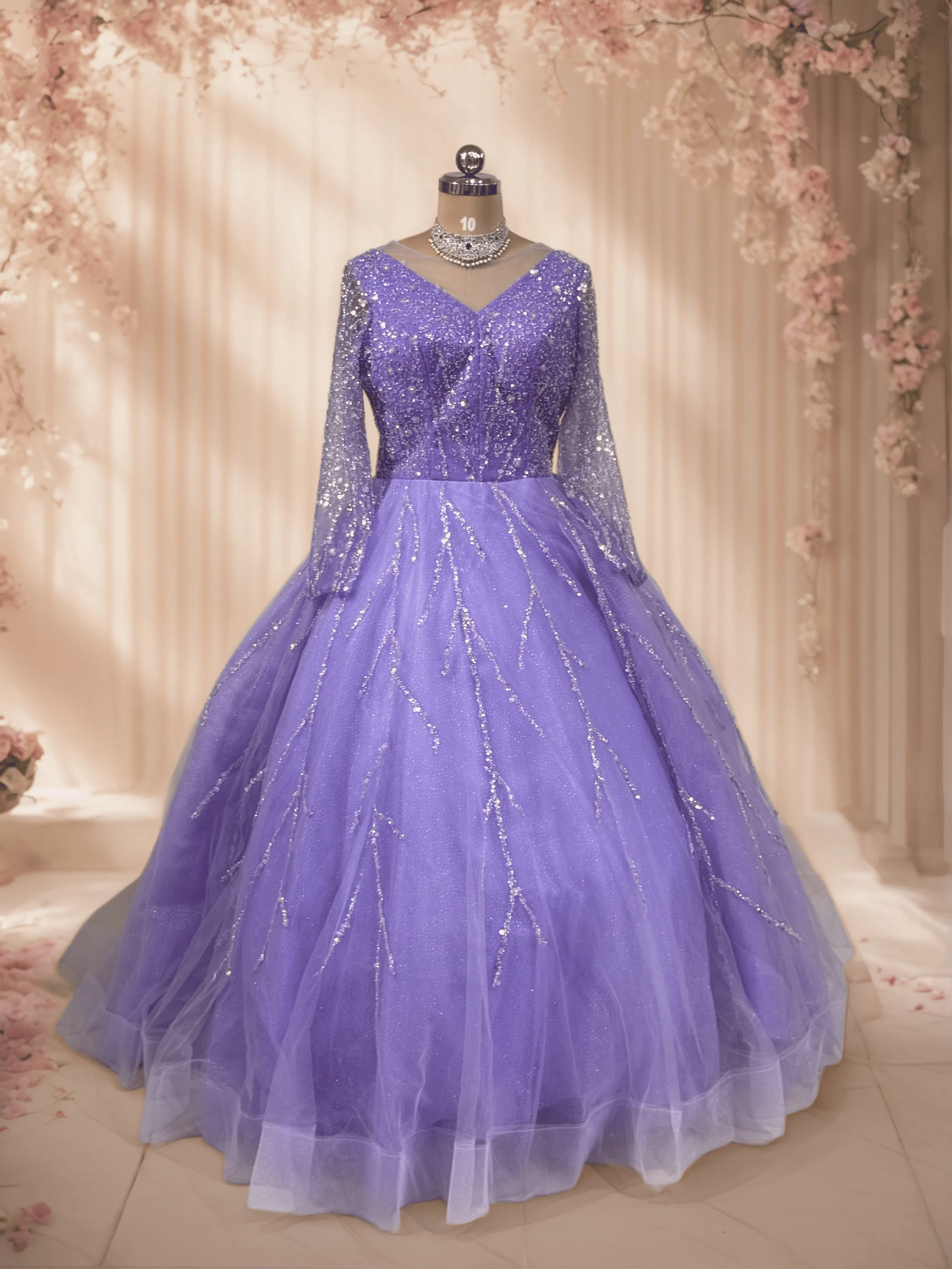 Lavender Stone Work Bridal Gown - G30