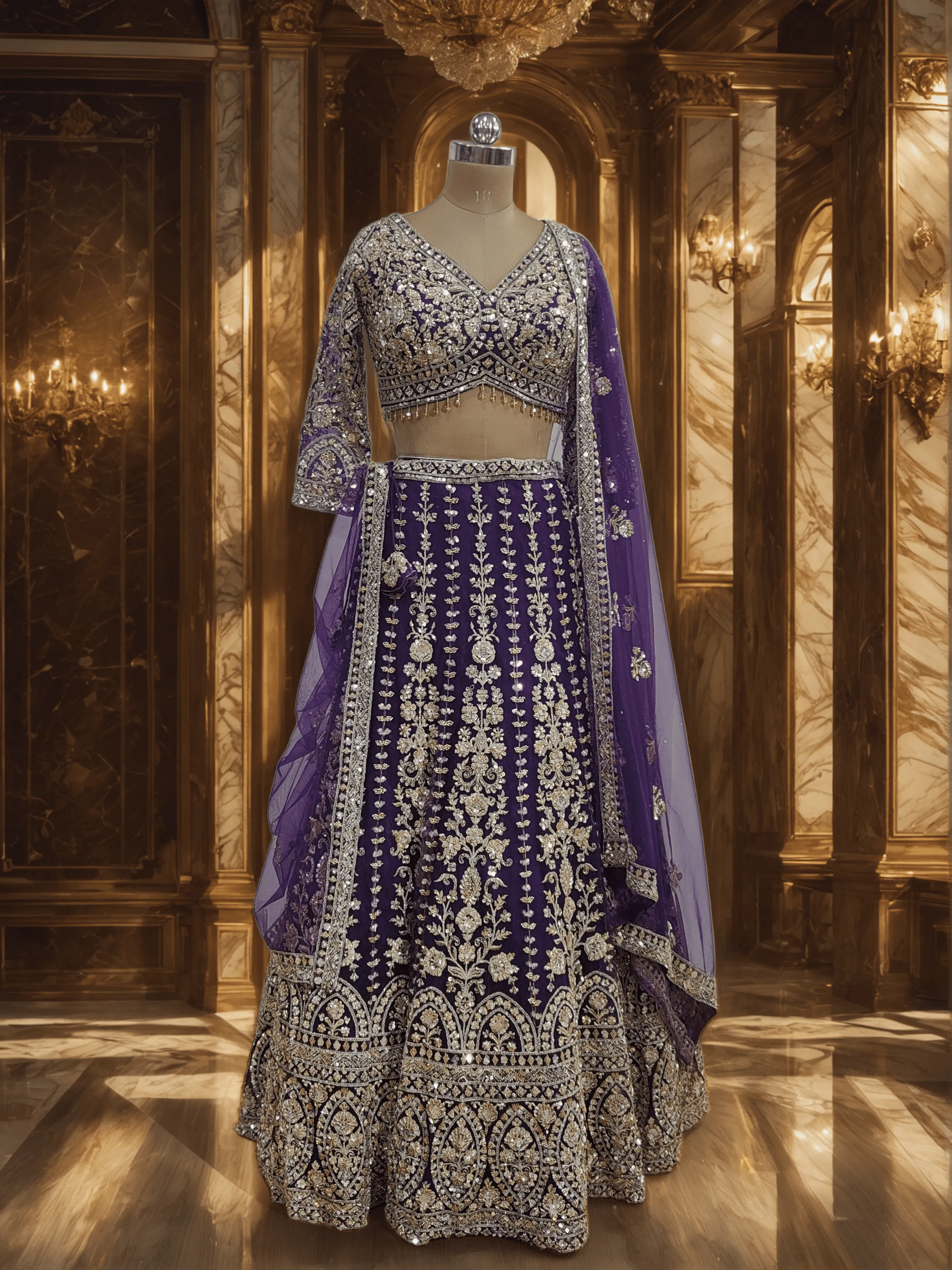 Violet Dream Bridal Lehenga with Silver Handwork - L6059 , GRW