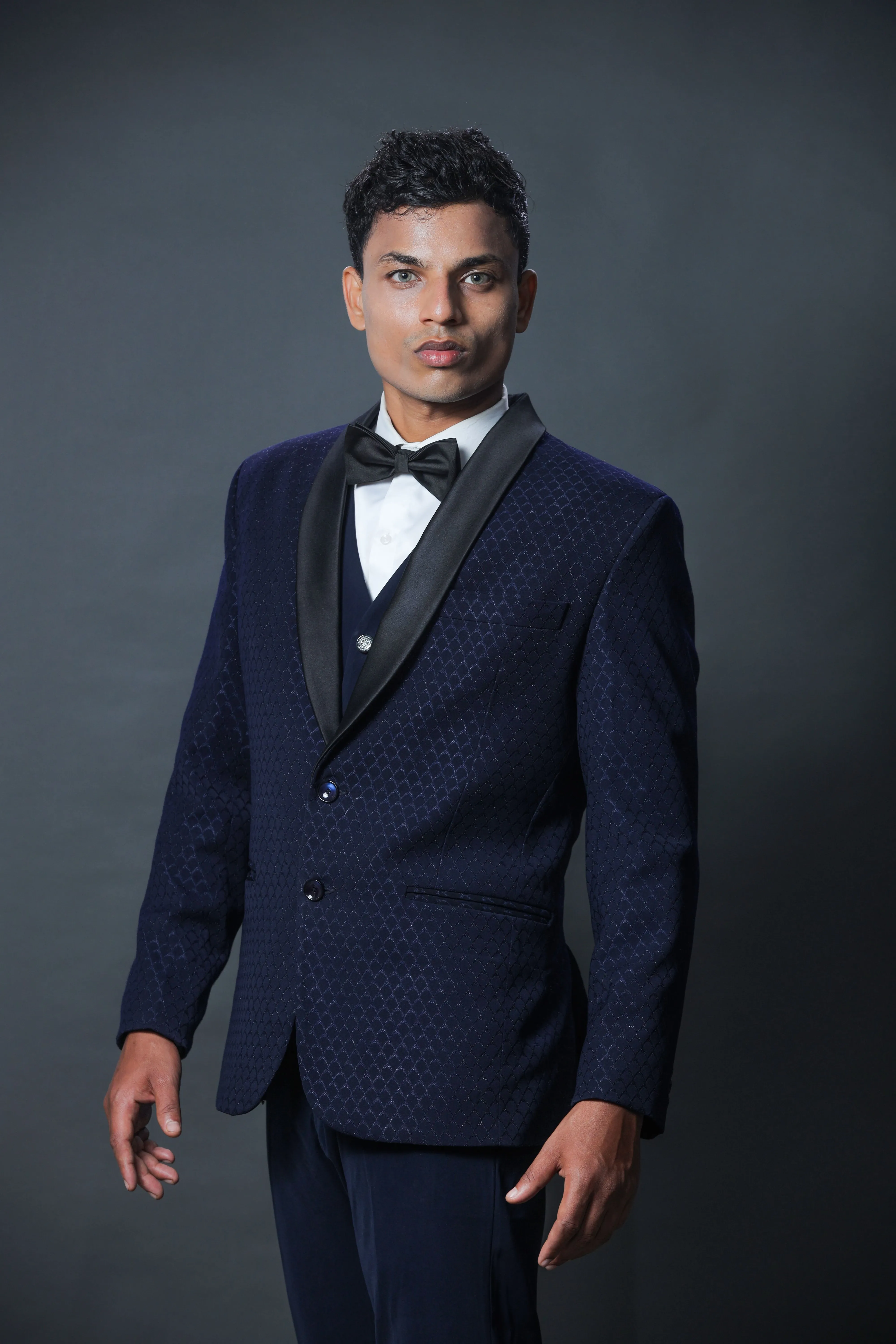 Blue Polynosic Printed Tuxedo