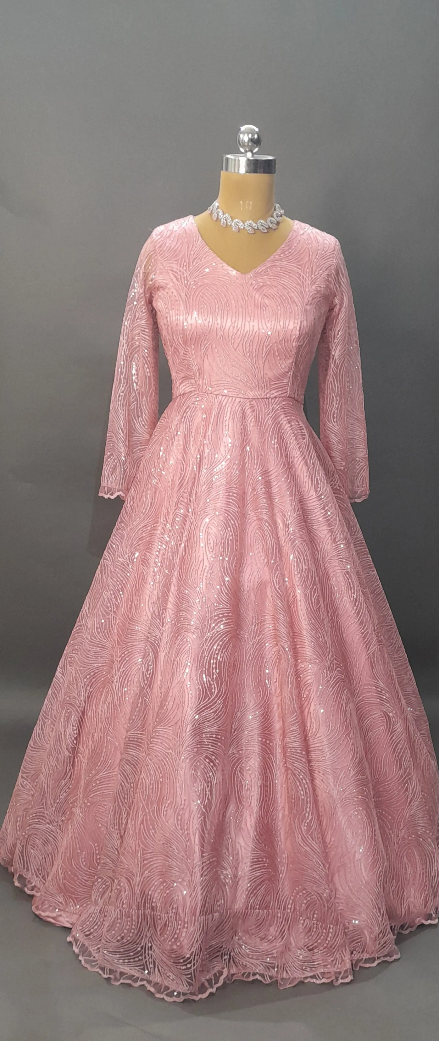 Onion Pink Full Sequins Gown