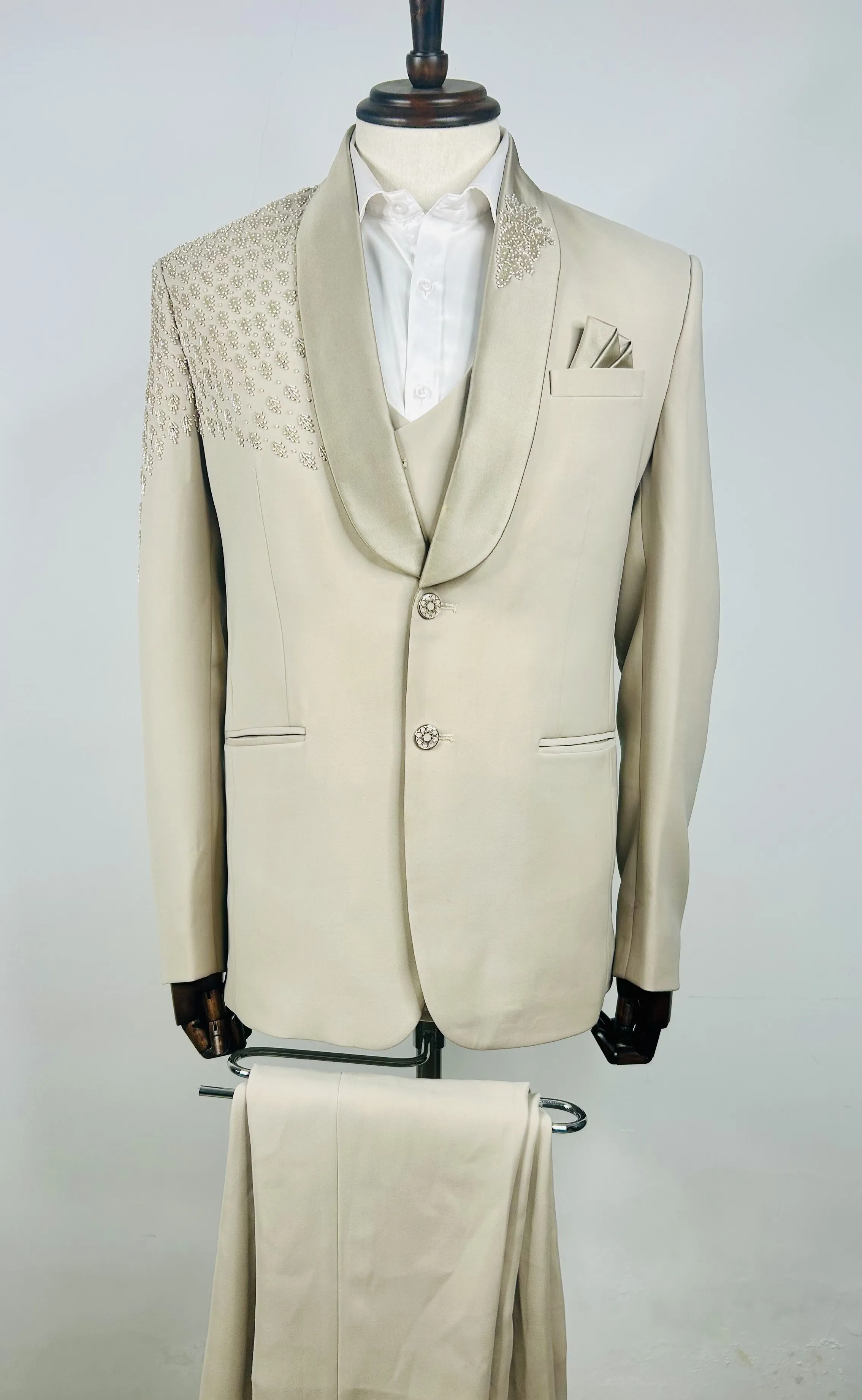 Grey One Side Embroidery Tuxedo