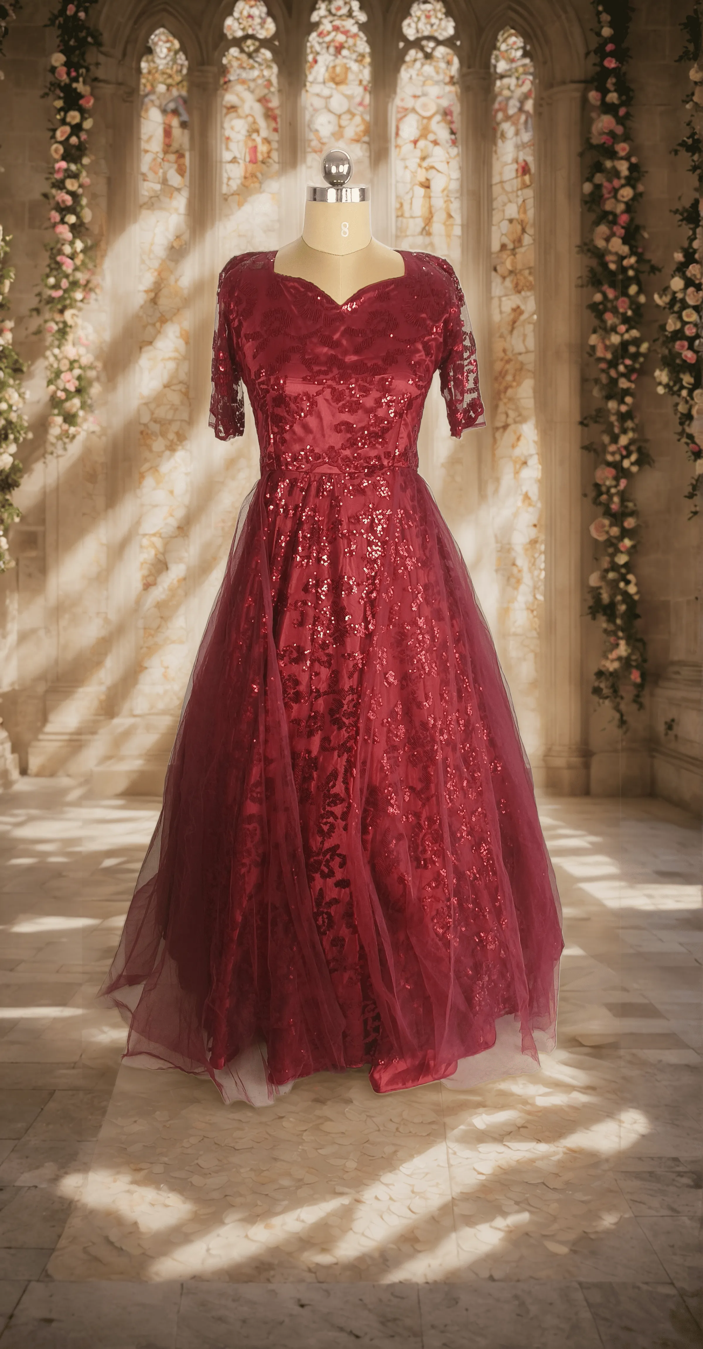 Maroon full Sequence Gown