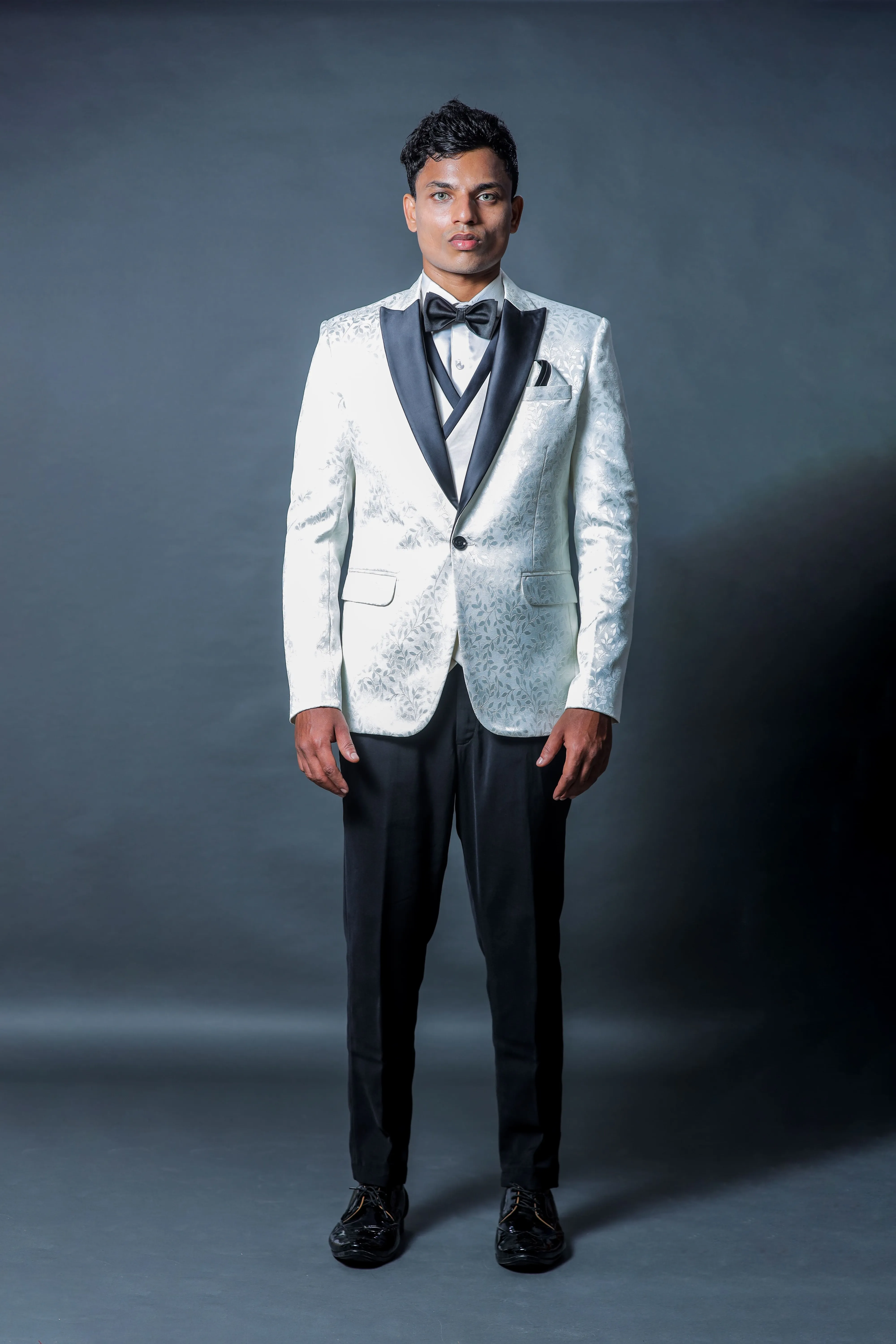 White Printed 3 piece Tuxedo - WES