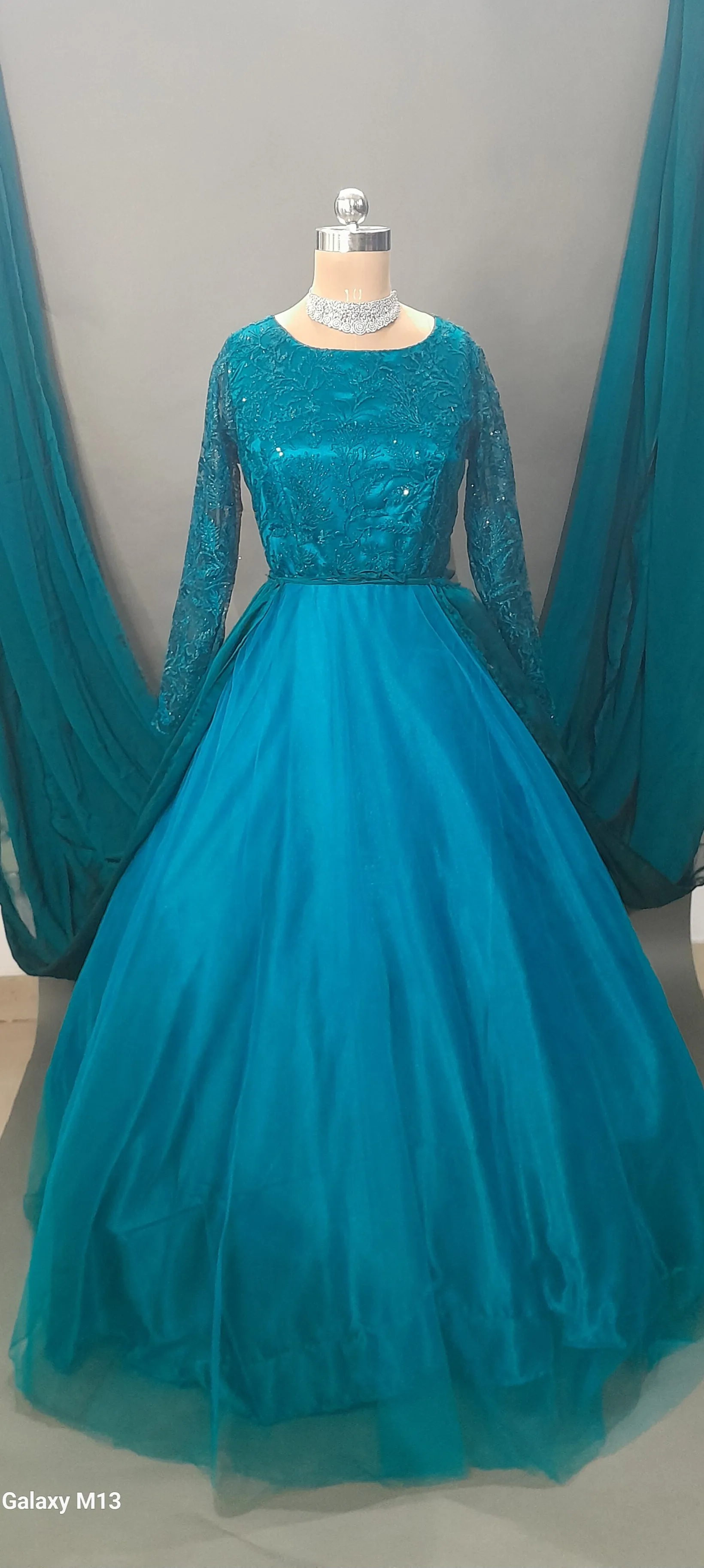 Peacock Blue Long Trail Gown