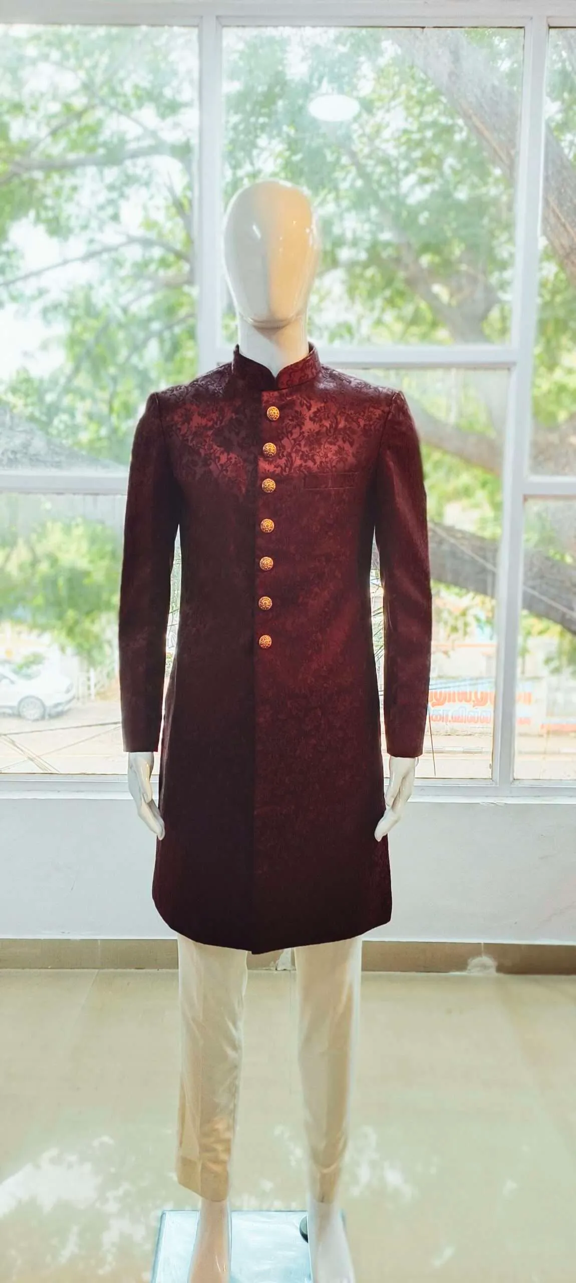 Maroon Floral Sherwani