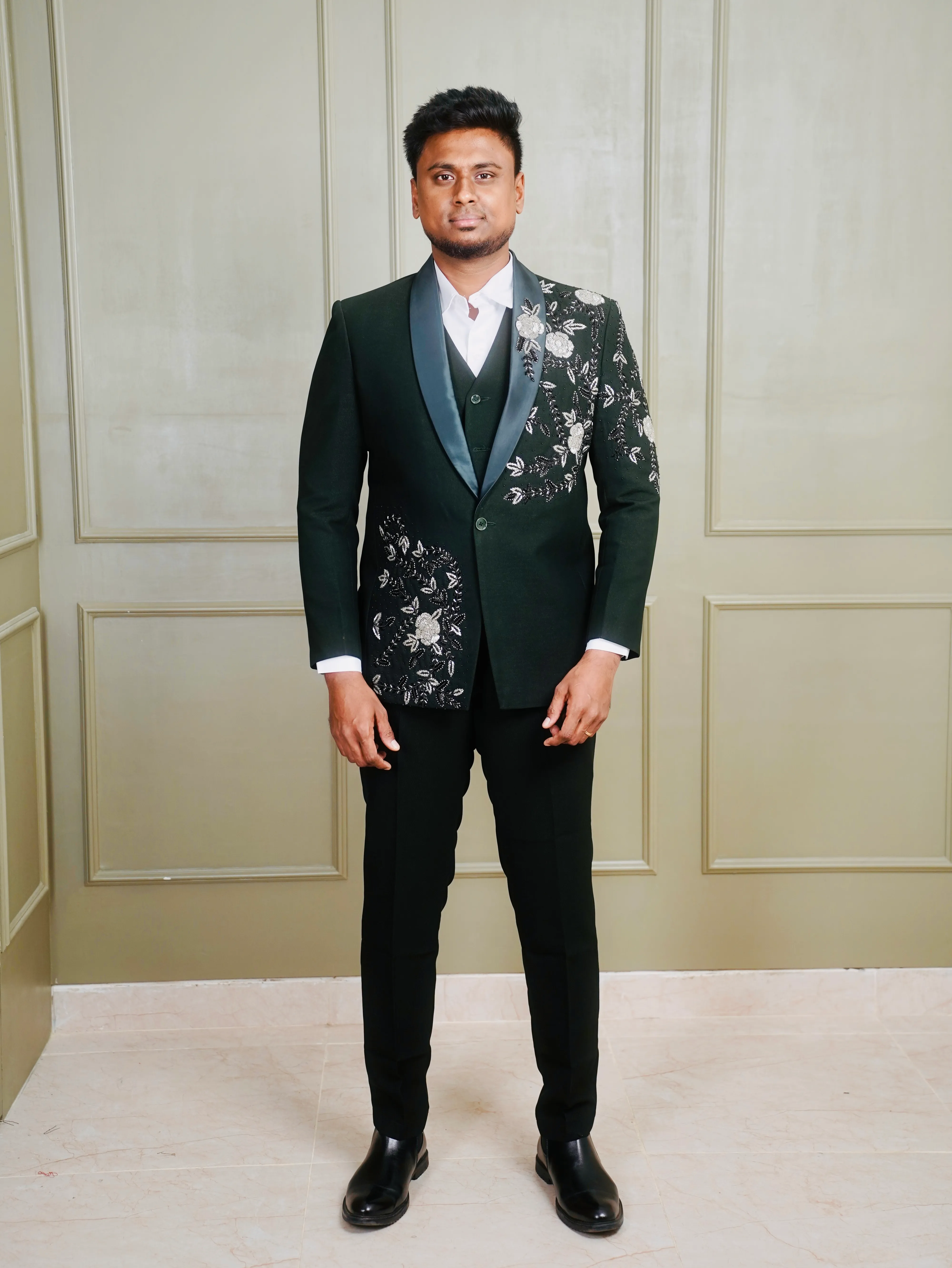 Green Shimmer Embroidery Tuxedo