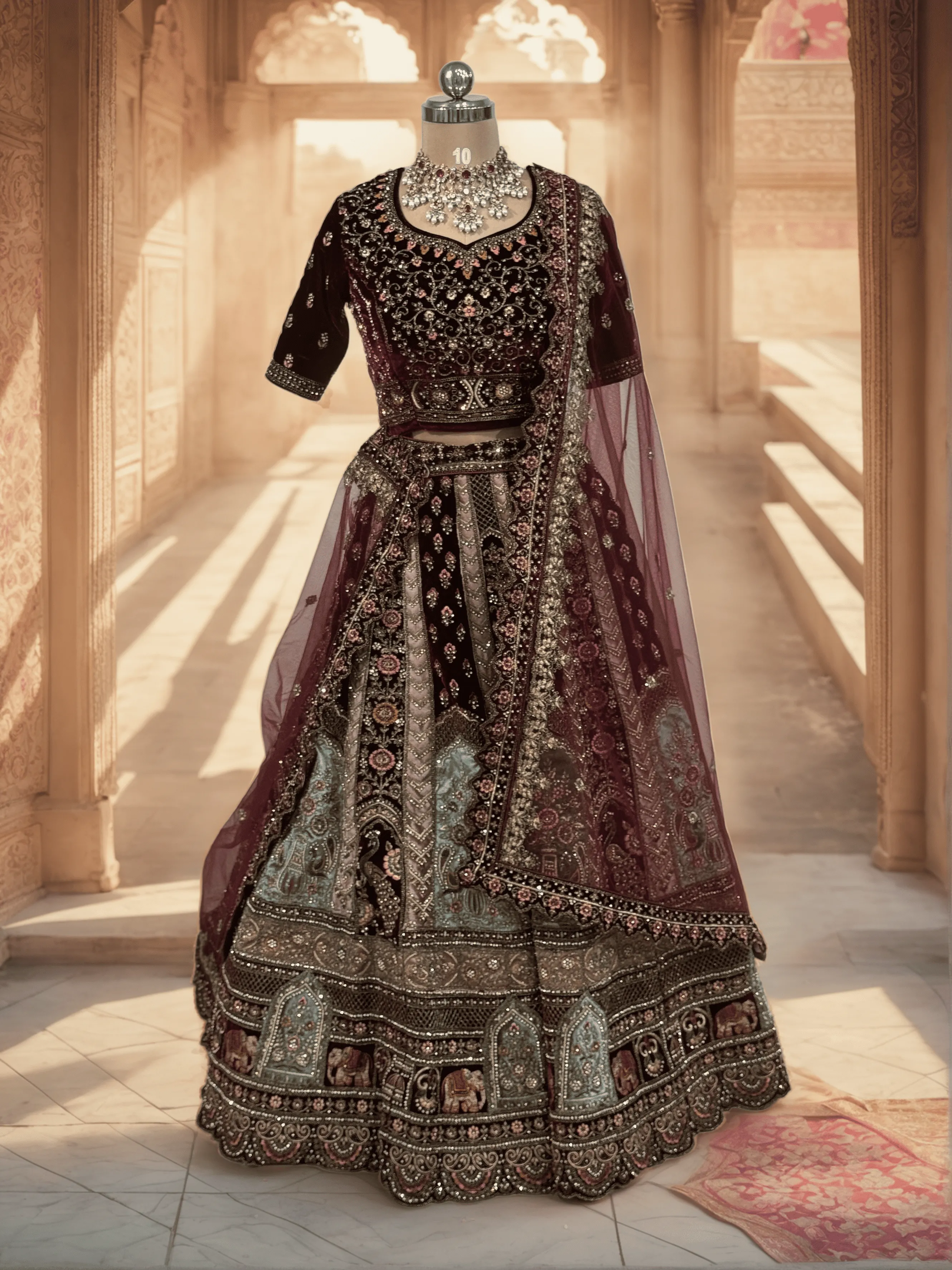 Dark Maroon Bridal Lehenga , GRW - L0101