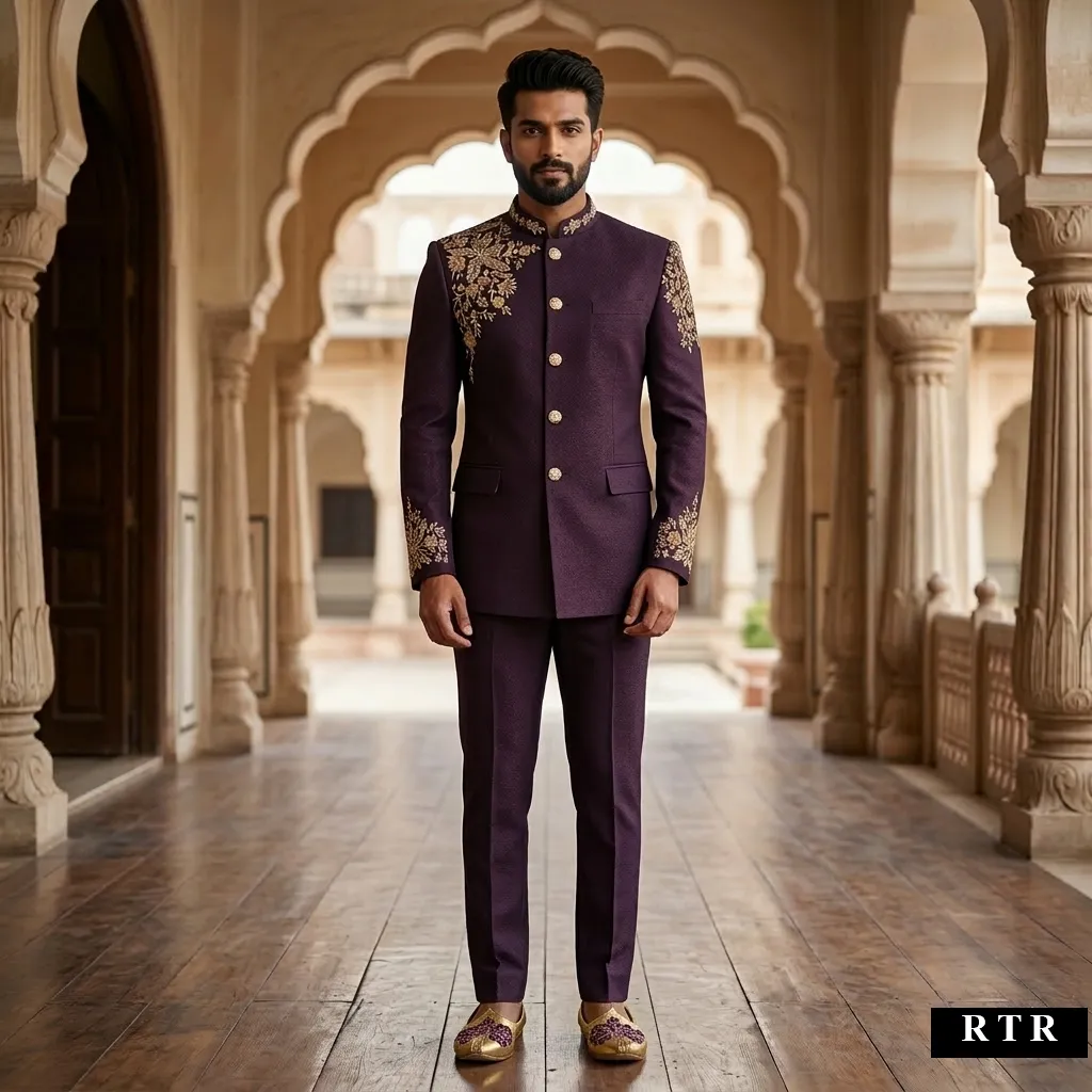 Wine Embroidery Jodhpuri  